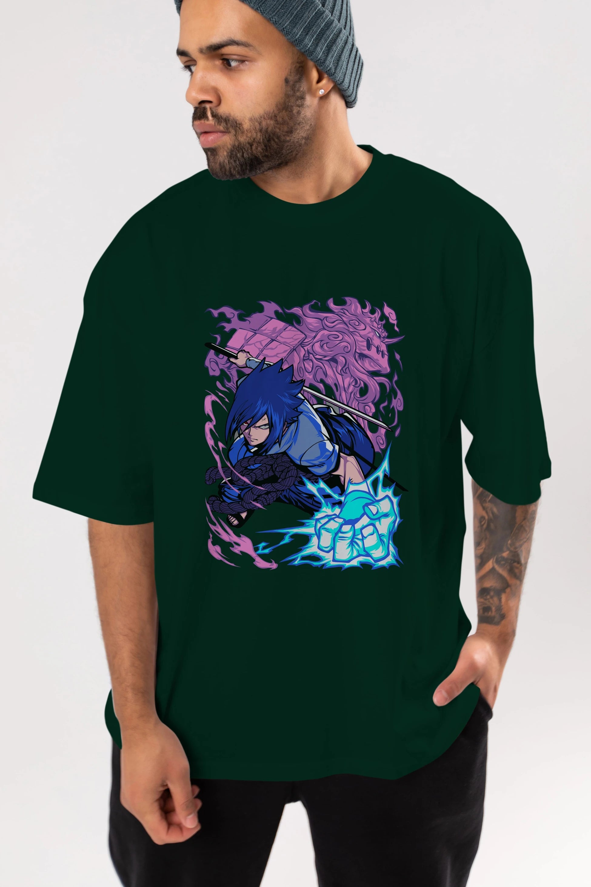 NARUTO SASUKE UCHIHA 2 Anime Ön Baskılı Oversize t-shirt %100 pamuk Erkek Kadın Unisex