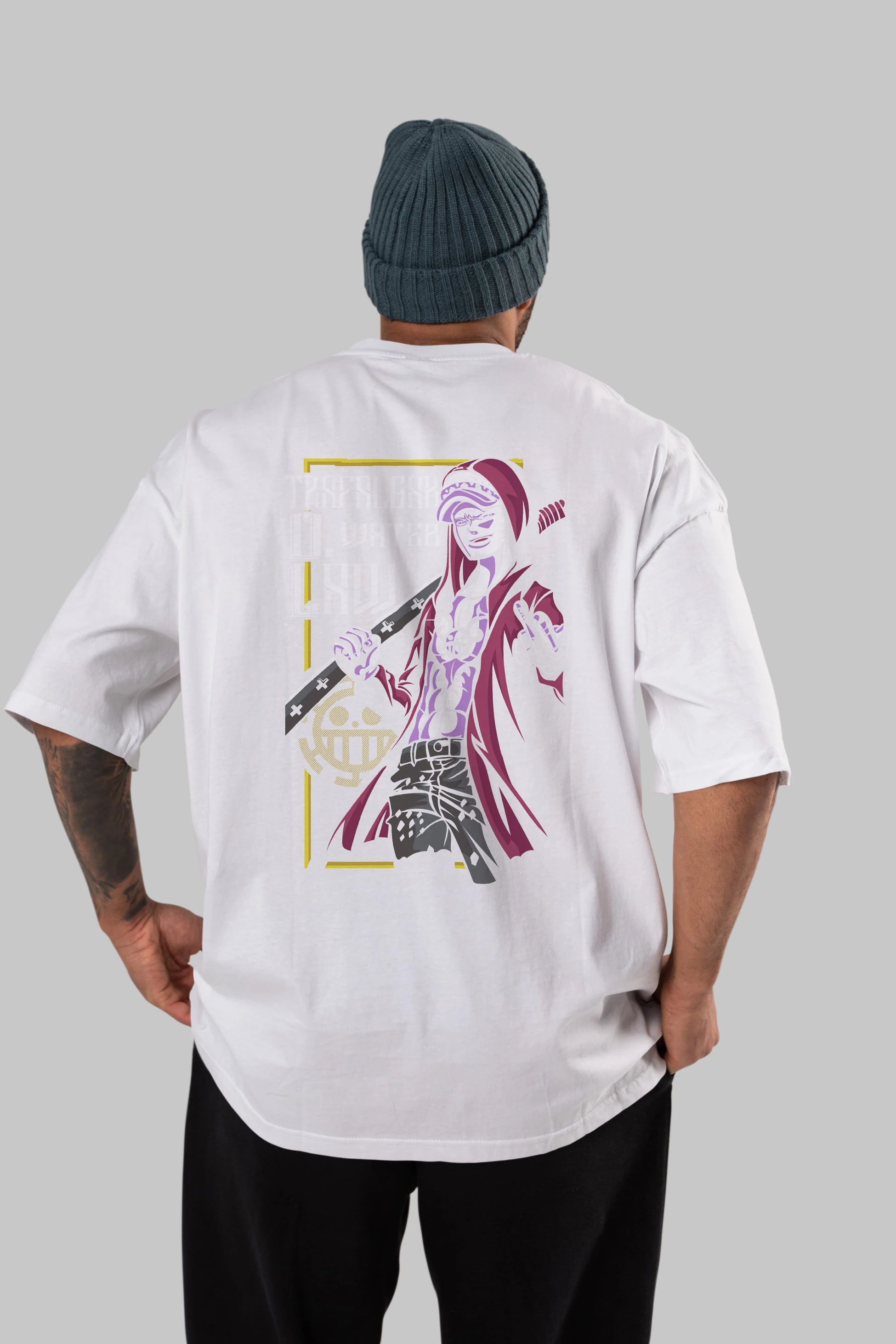 Trafalgar D. Water Law Anime Arka Baskılı Oversize t-shirt Erkek Kadın Unisex %100 pamuk tişort