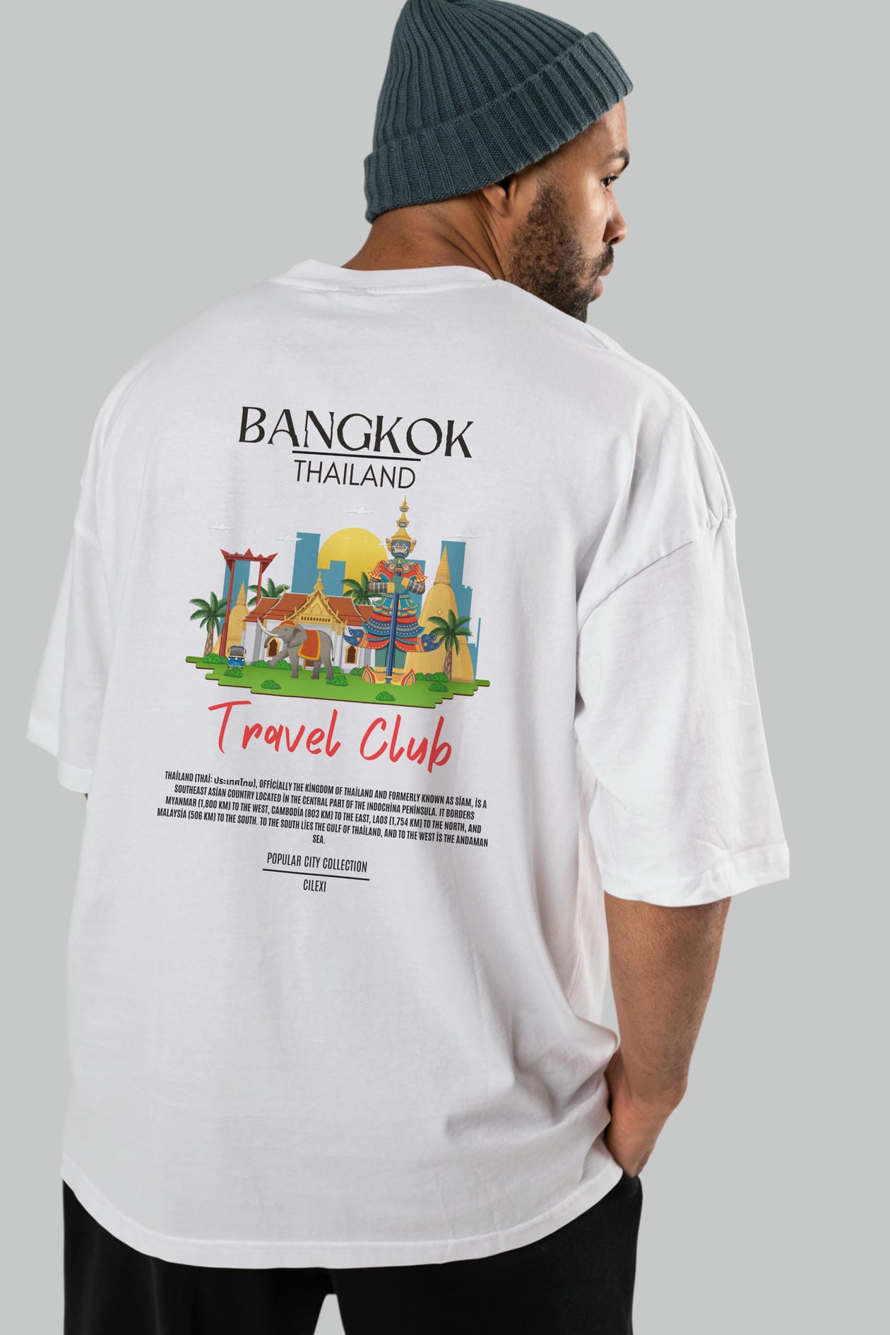 Bangkok Tailand Arka Baskılı Oversize t-shirt Erkek Kadın Pamuk Bisiklet Yaka tişort