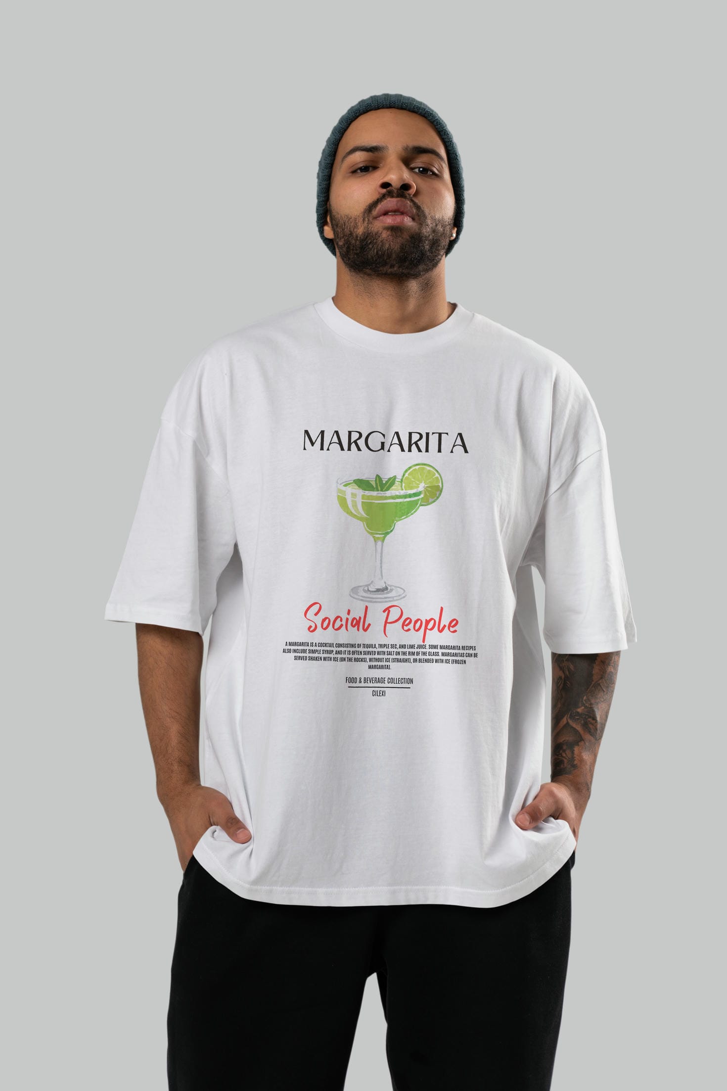 Margarita Kokteyl Serisi ön Baskılı Oversize t-shirt Erkek Kadın %100 Pamuk Bisiklet Yaka tişort