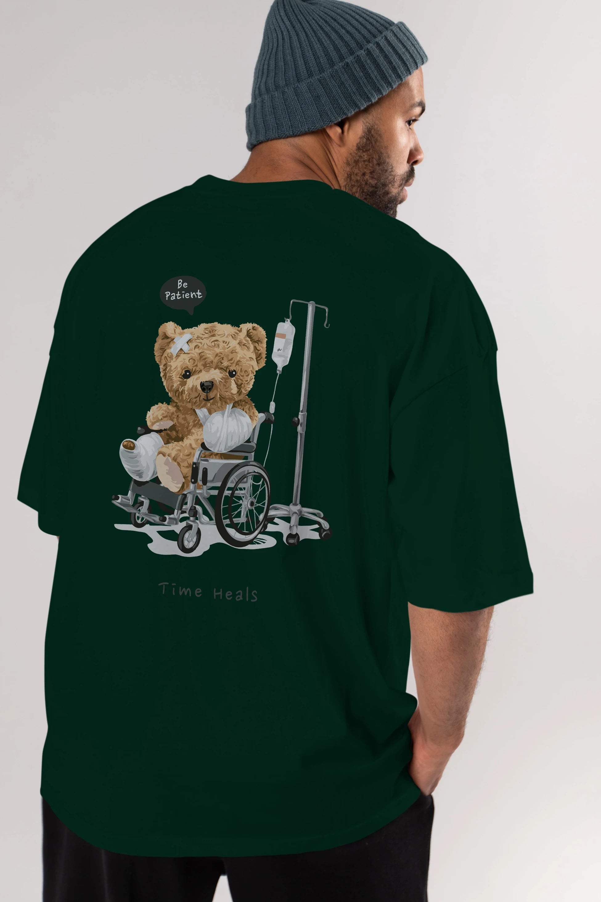 Teddy Bear Time Heals Arka Baskılı Oversize t-shirt Erkek Kadın Unisex %100 Pamuk