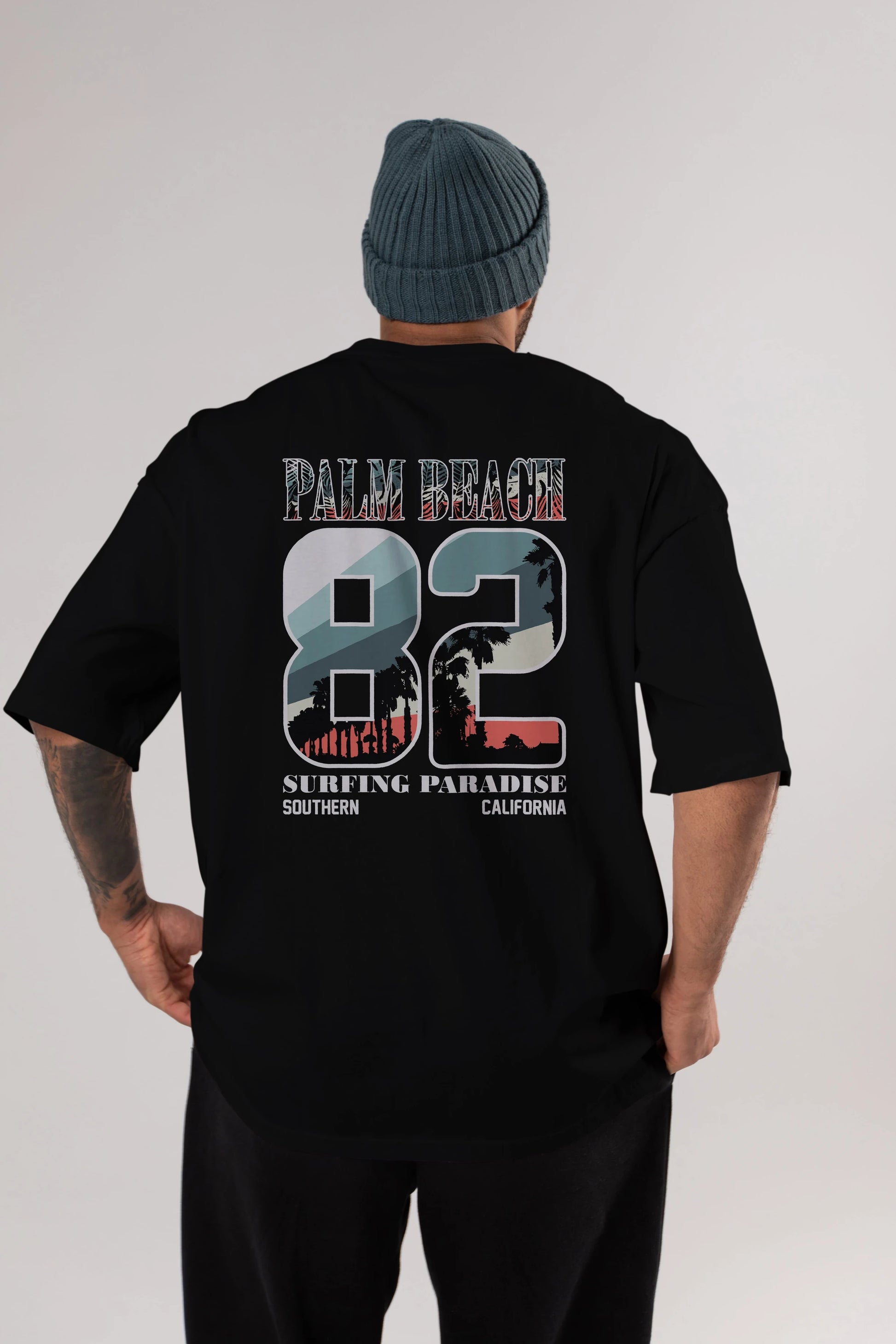 Palm Beach 82 Arka Baskılı Oversize t-shirt Erkek Kadın Unisex