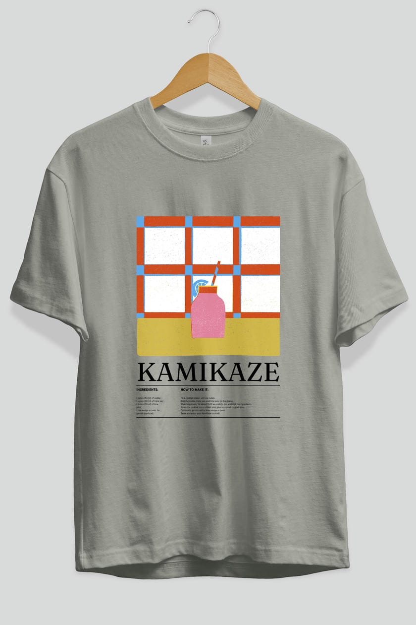 Kamikaze Kokteyl Ön Baskılı Oversize t-shirt Erkek Kadın %100 Pamuk Bisiklet Yaka tişort