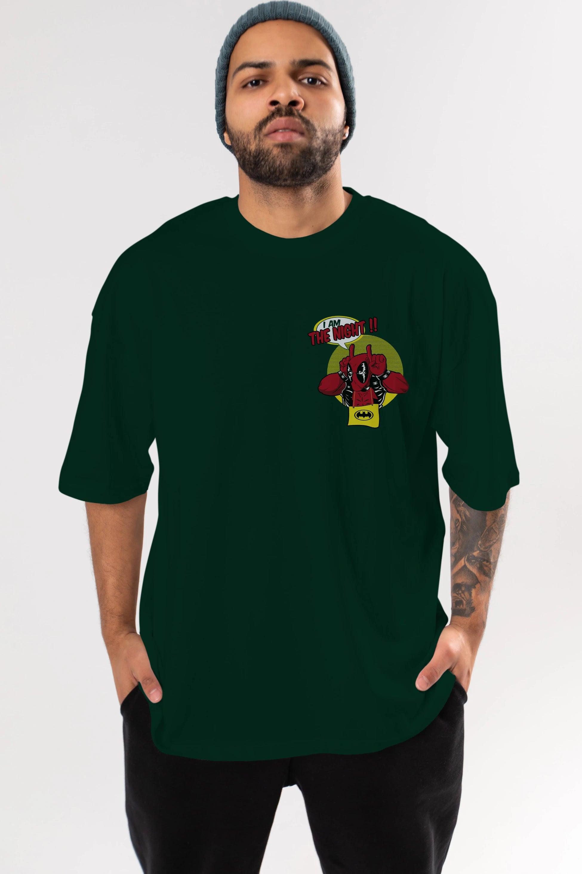Deadpool (1) Ön Sol Baskılı Oversize t-shirt Erkek Kadın Unisex %100 Pamuk Bisiklet Yaka tişort