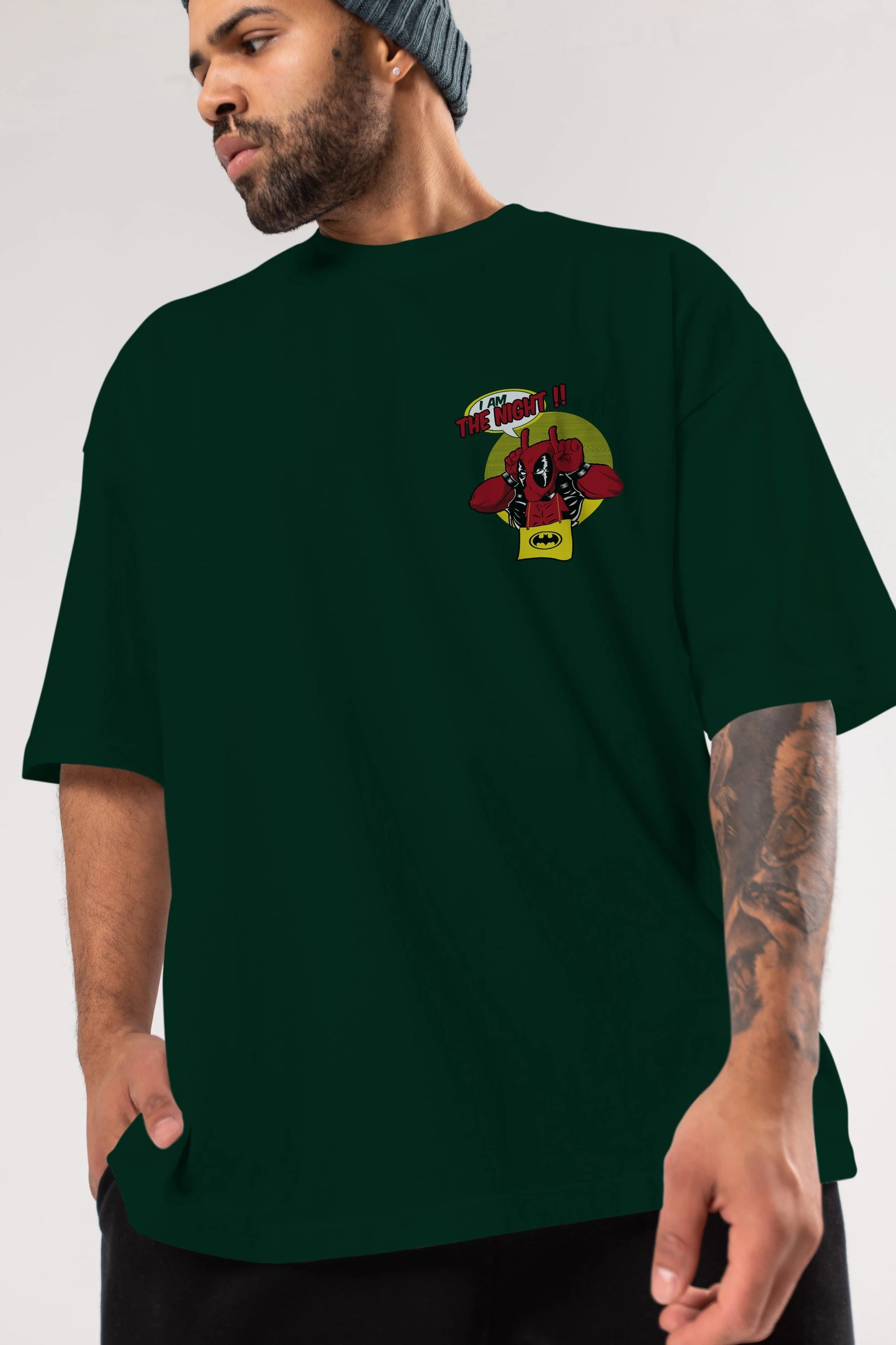 Deadpool (1) Ön Sol Baskılı Oversize t-shirt Erkek Kadın Unisex %100 Pamuk Bisiklet Yaka tişort