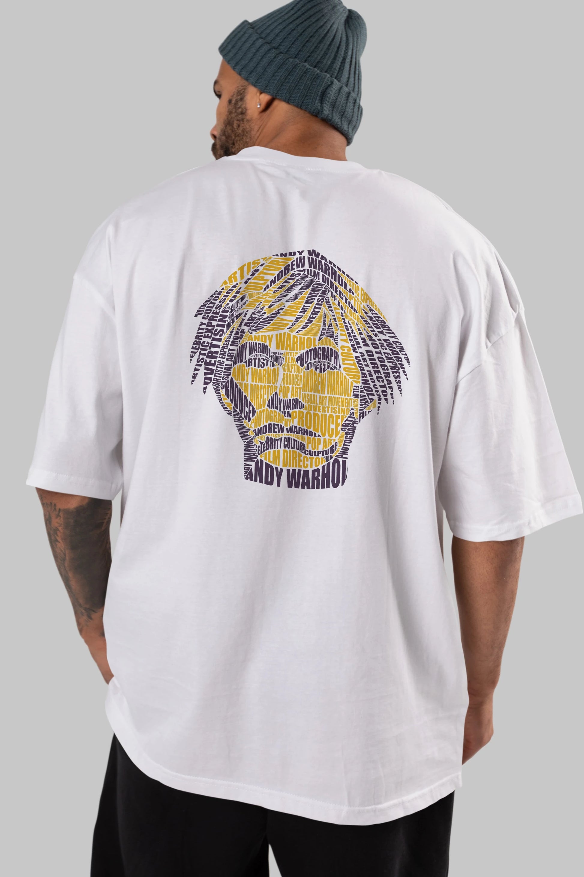 Andy Warhol Calligram Arka Baskılı Oversize t-shirt %100 pamuk Erkek Kadın Unisex