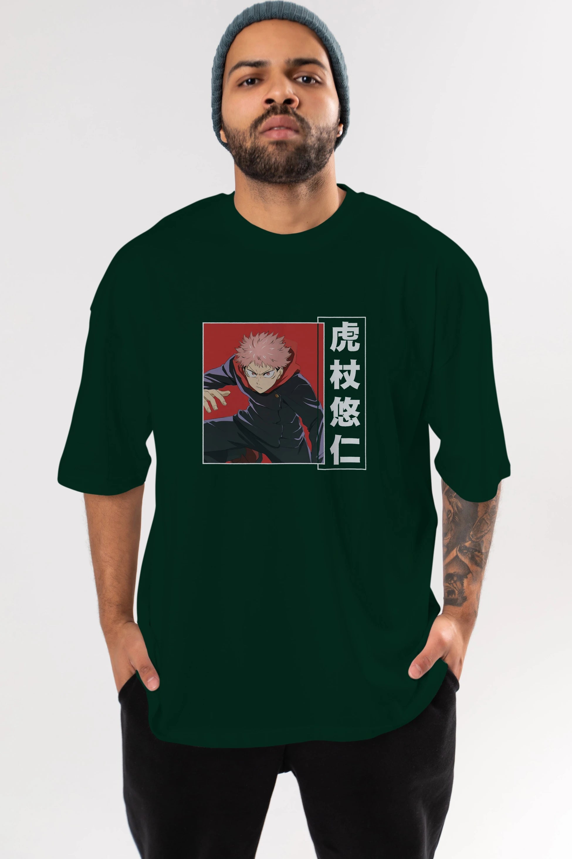 Yuuji Itadori 2 Anime Ön Baskılı Oversize t-shirt %100 pamuk Erkek Kadın Unisex