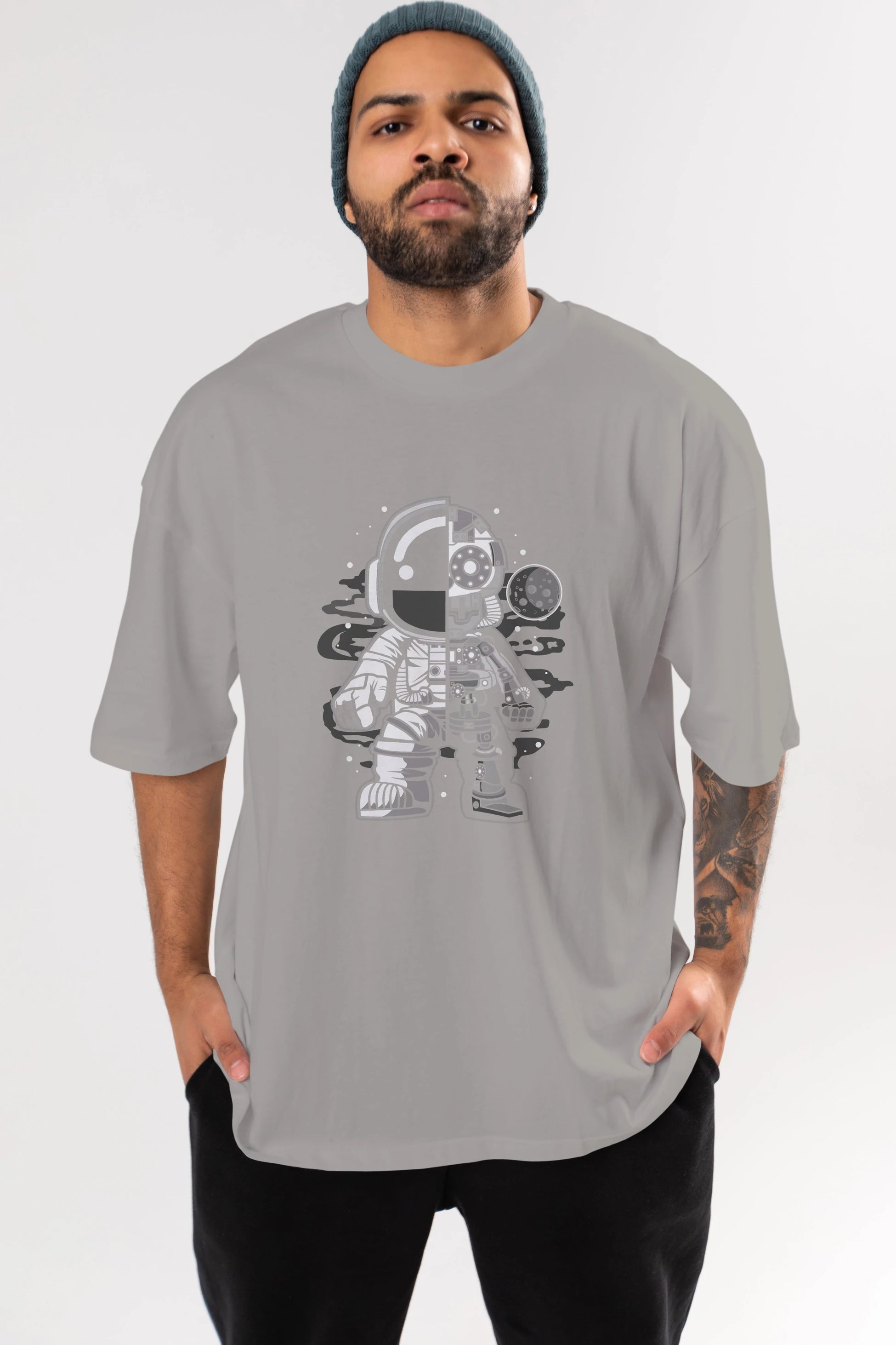 Astronaut Half Robot Ön Baskılı Oversize t-shirt Erkek Kadın Unisex