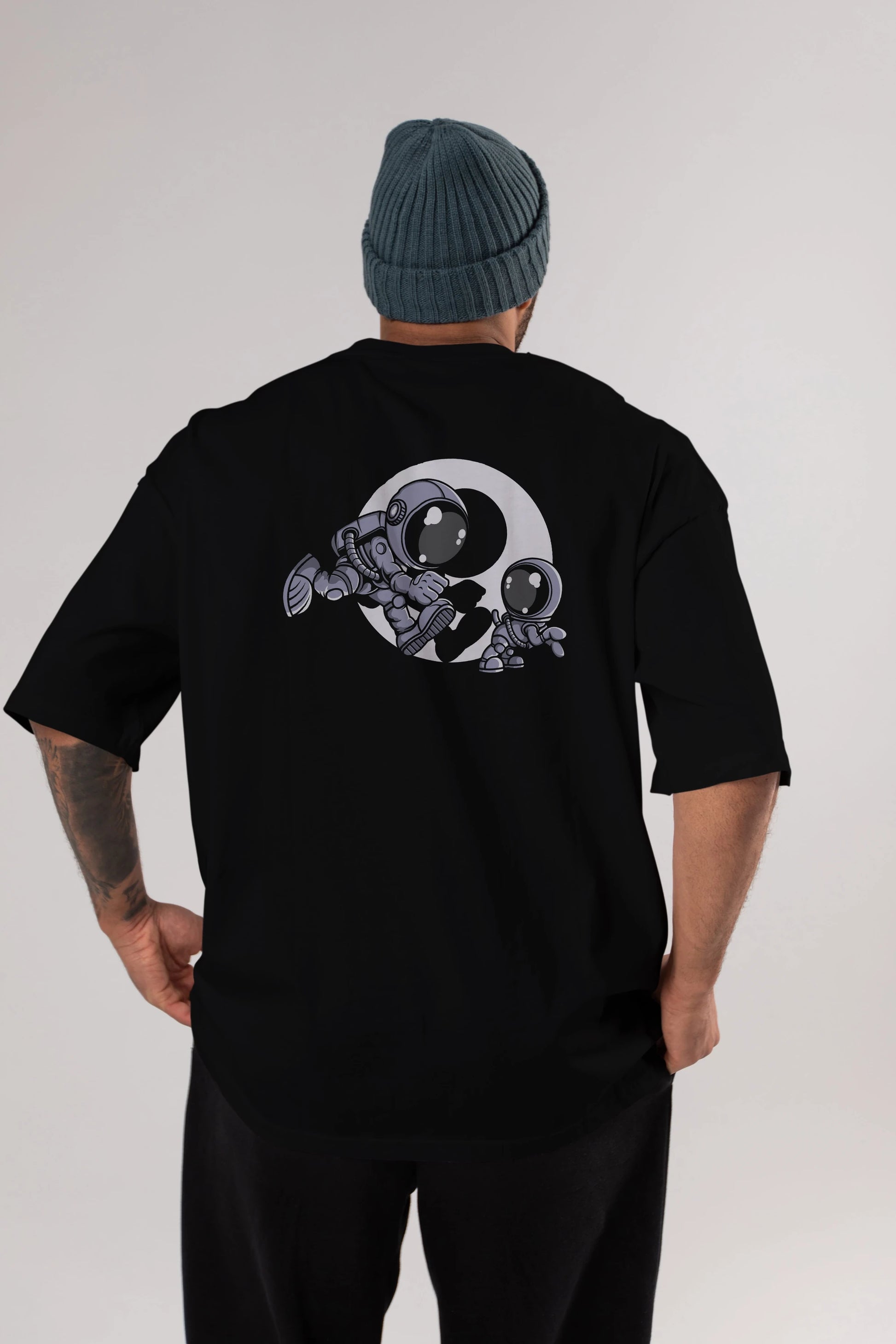 Astronaut And Little Dog Arka Baskılı Oversize t-shirt Erkek Kadın Unisex