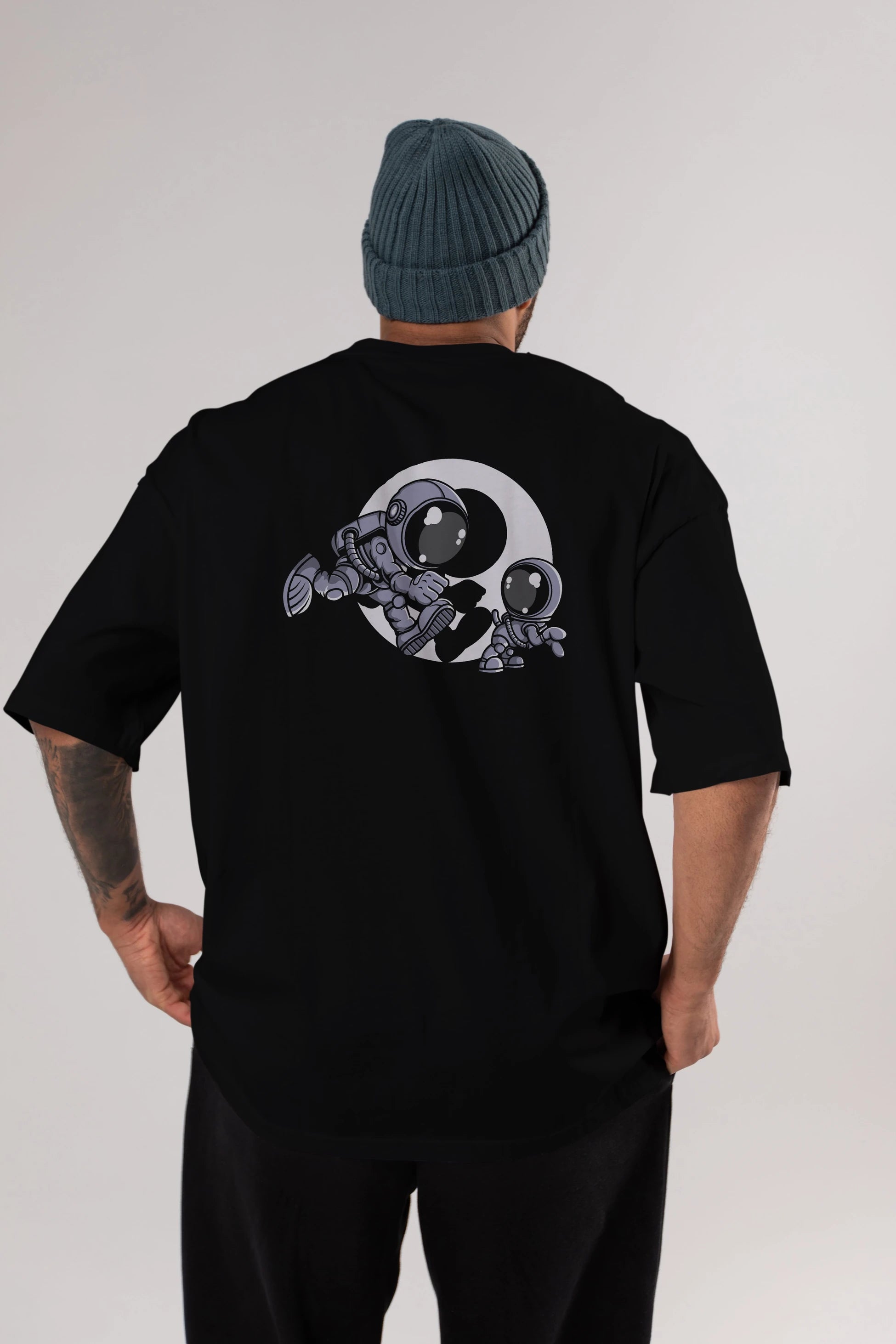 Astronaut And Little Dog Arka Baskılı Oversize t-shirt Erkek Kadın Unisex