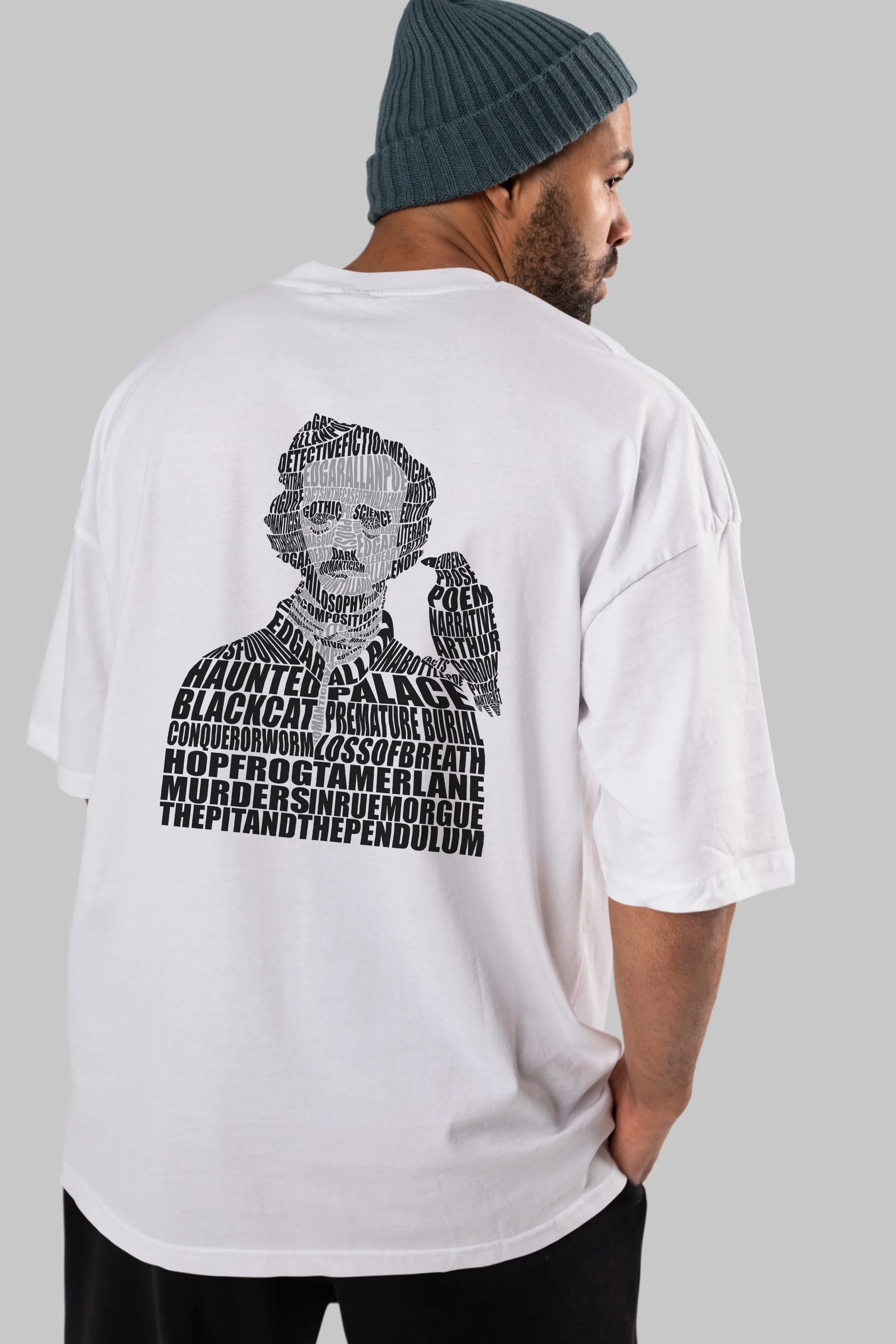Edgar Alan Poe Calligram Arka Baskılı Oversize t-shirt %100 pamuk Erkek Kadın Unisex