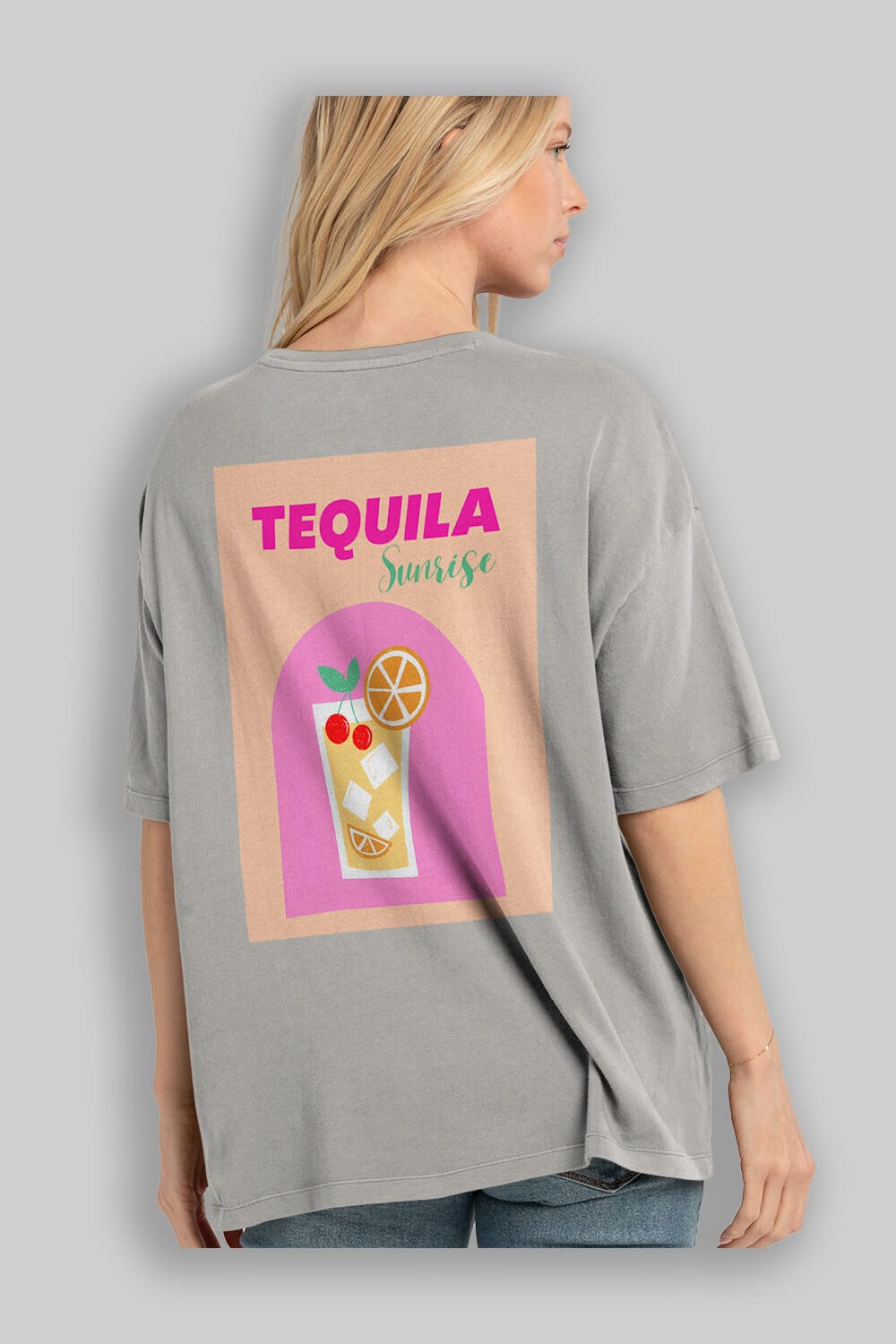 Tequila Sunrise 2 Arka Baskılı Oversize t-shirt Erkek Kadın Unisex %100 Pamuk Bisiklet Yaka tişort