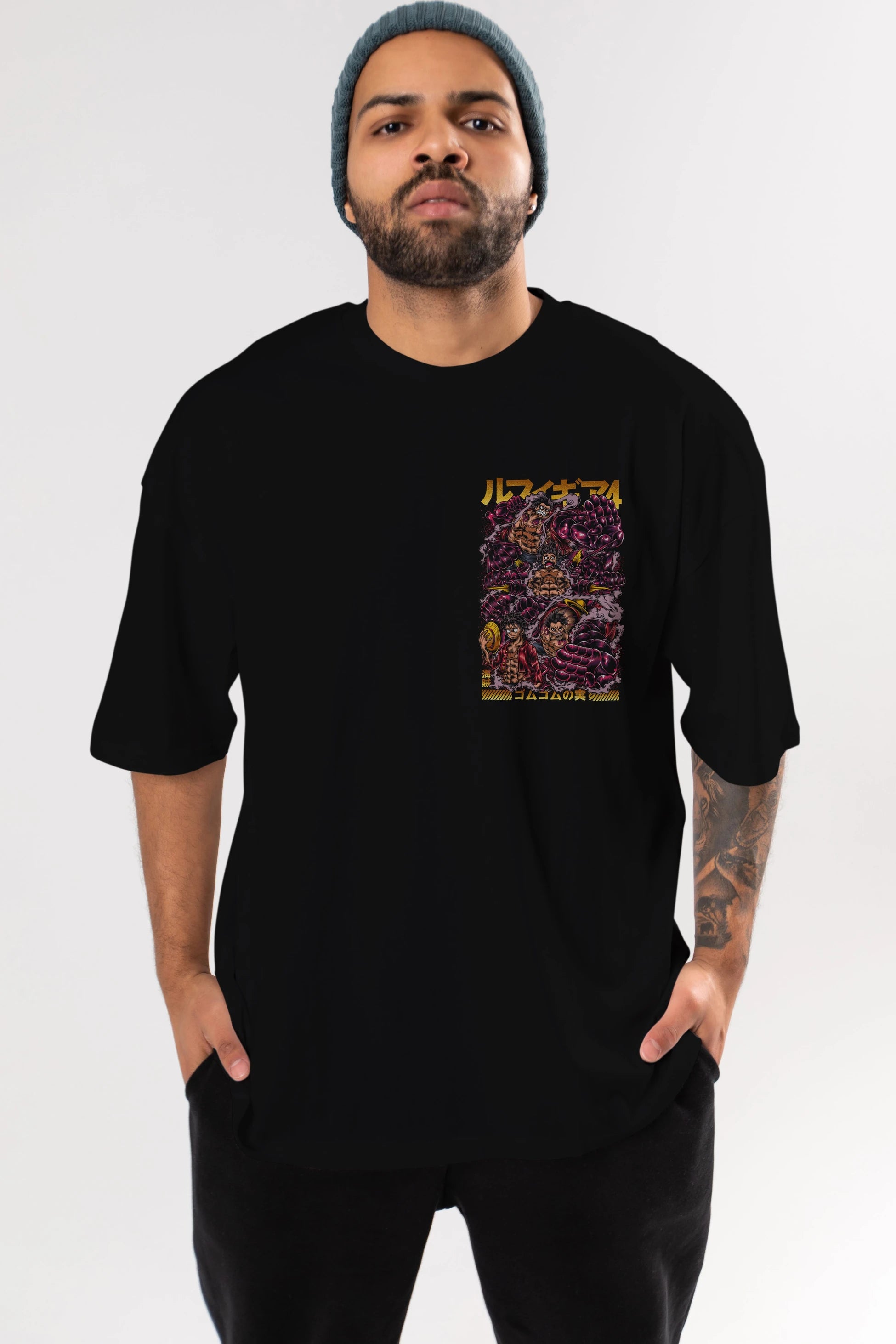 MONKEY D. LUFFY (2) Ön Sol Baskılı Oversize t-shirt Erkek Kadın Unisex %100 Pamuk Bisiklet Yaka tişort