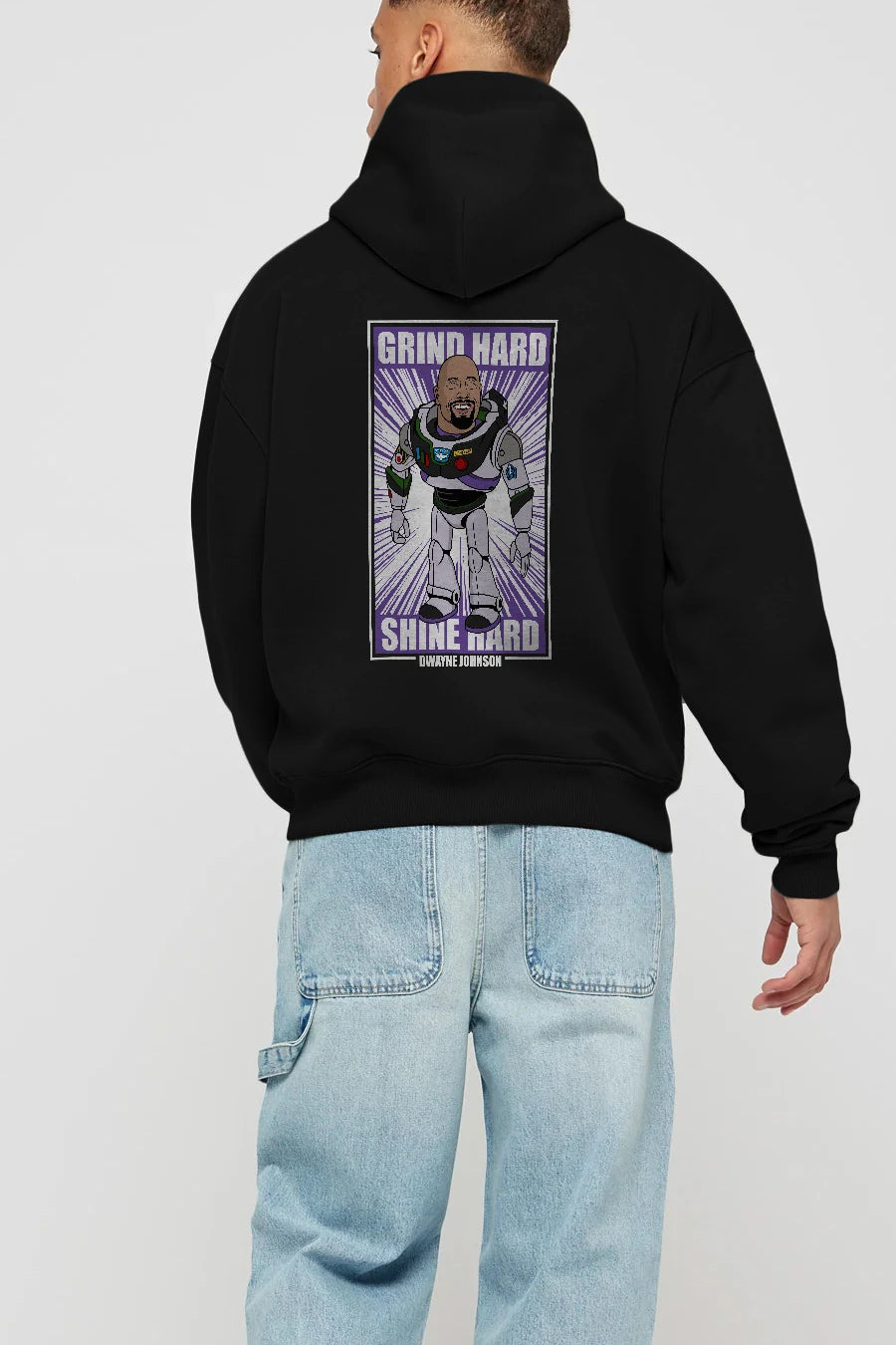 Dwayne Johnson Buzz Lightyear Arka Baskılı Hoodie Oversize Kapüşonlu Sweatshirt Erkek Kadın Unisex