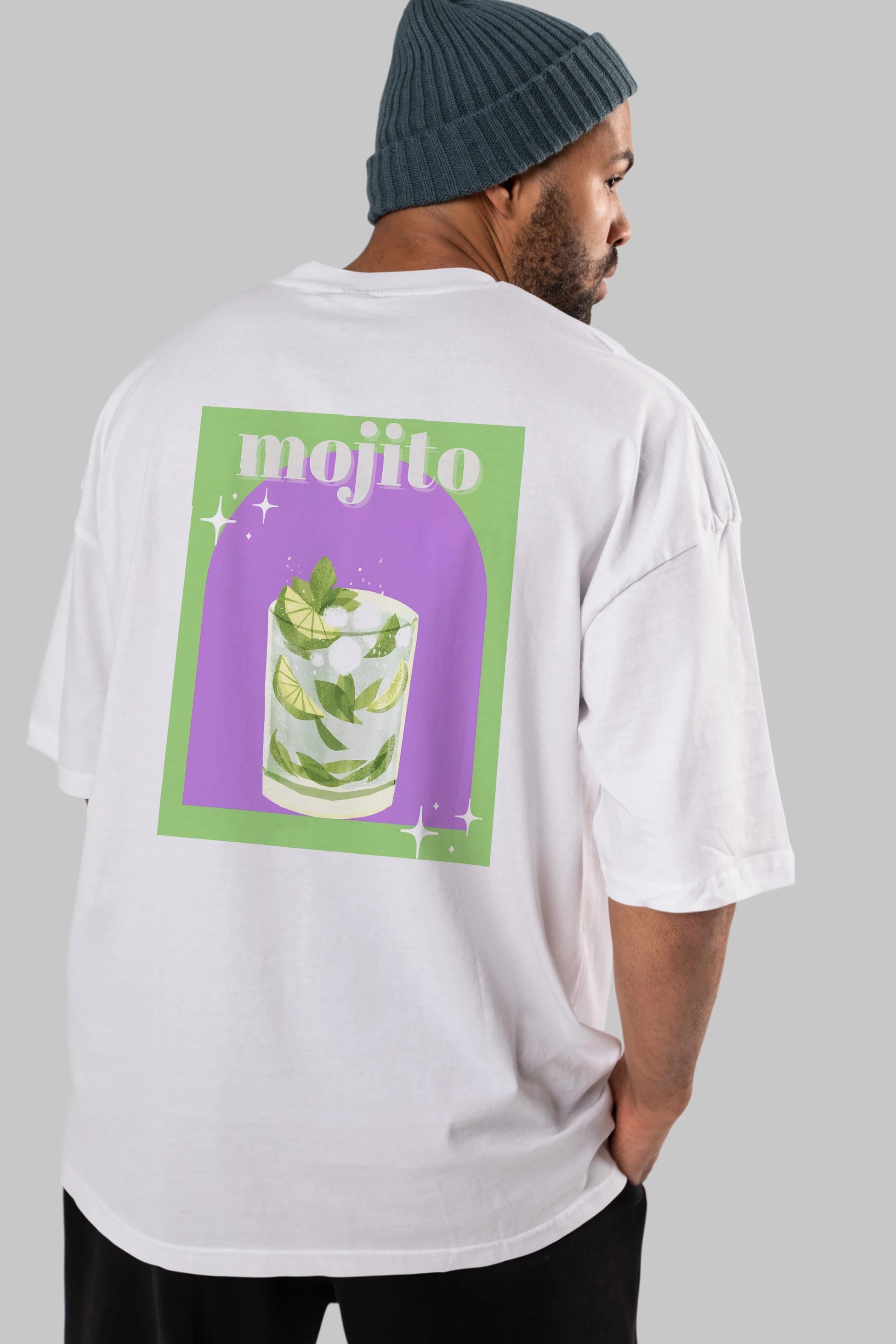 Mojito 3 Arka Baskılı Oversize t-shirt Erkek Kadın Unisex %100 Pamuk Bisiklet Yaka tişort