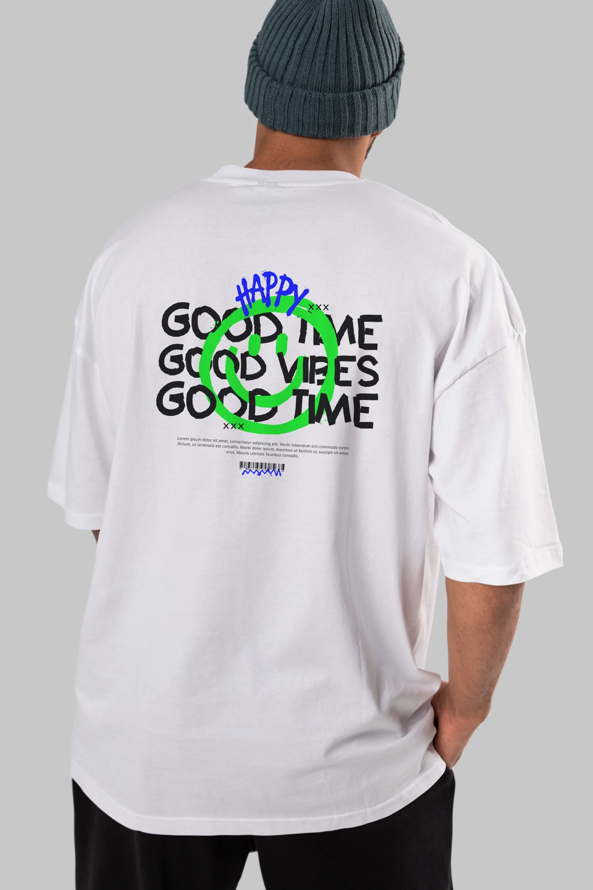 Happy Good Time Yazılı Arka Baskılı Oversize t-shirt Erkek Kadın Unisex