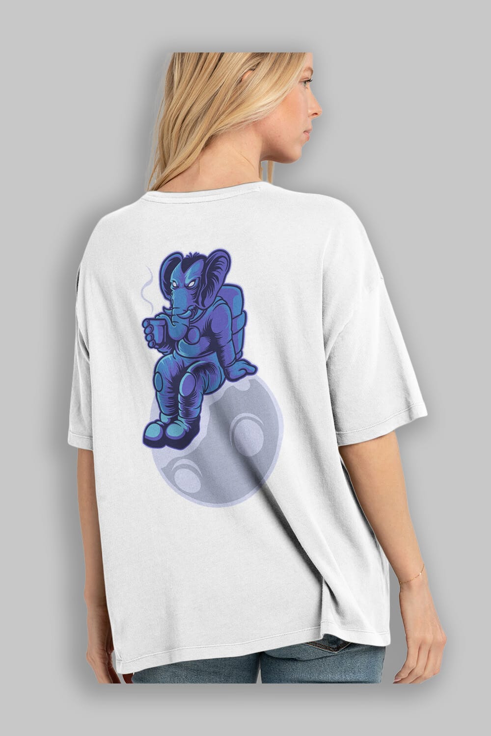 Space Elephant Drink Coffee Arka Baskılı Oversize t-shirt Erkek Kadın Unisex