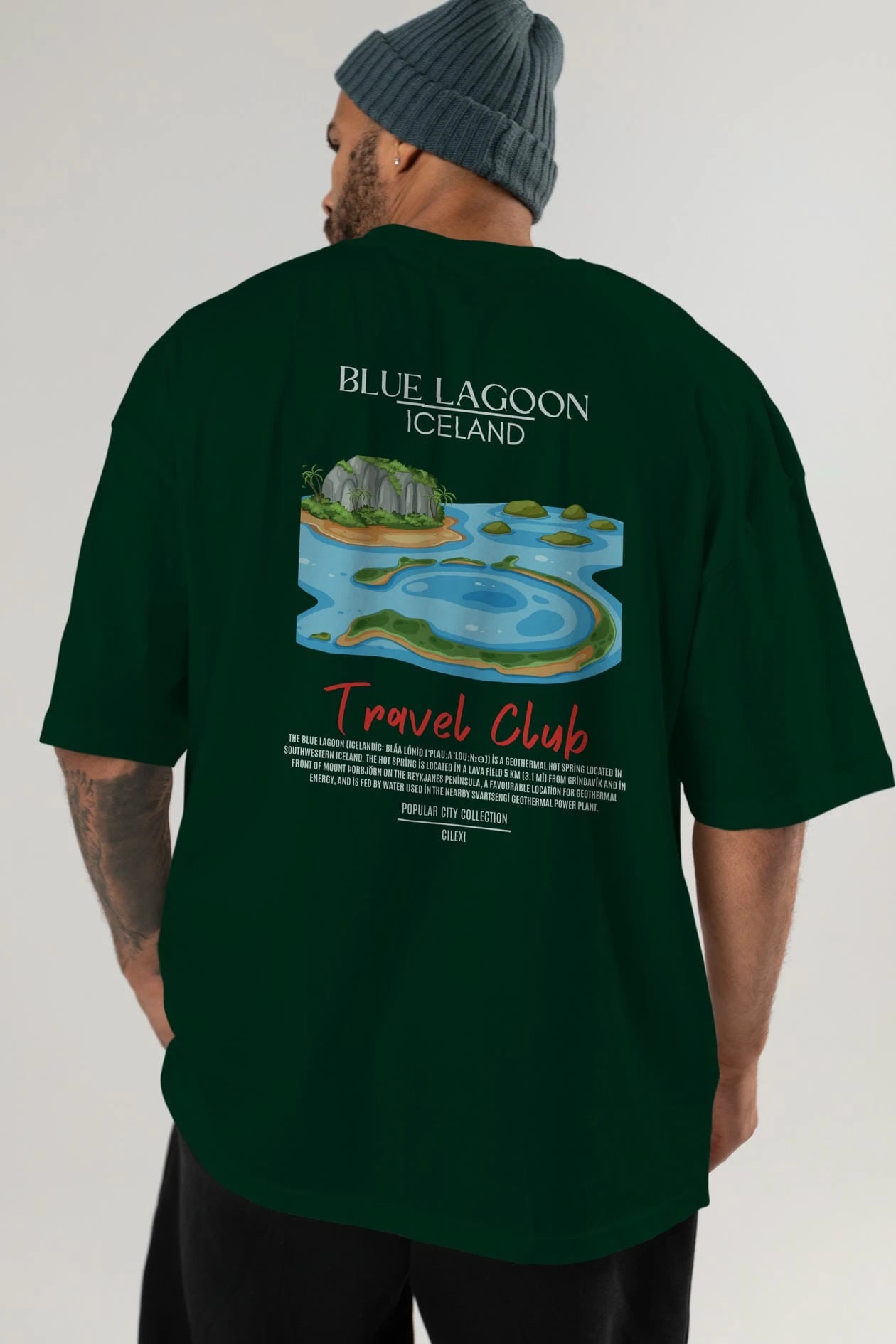 Blue Lagoon İceland Arka Baskılı Oversize t-shirt Erkek Kadın Pamuk Bisiklet Yaka tişort