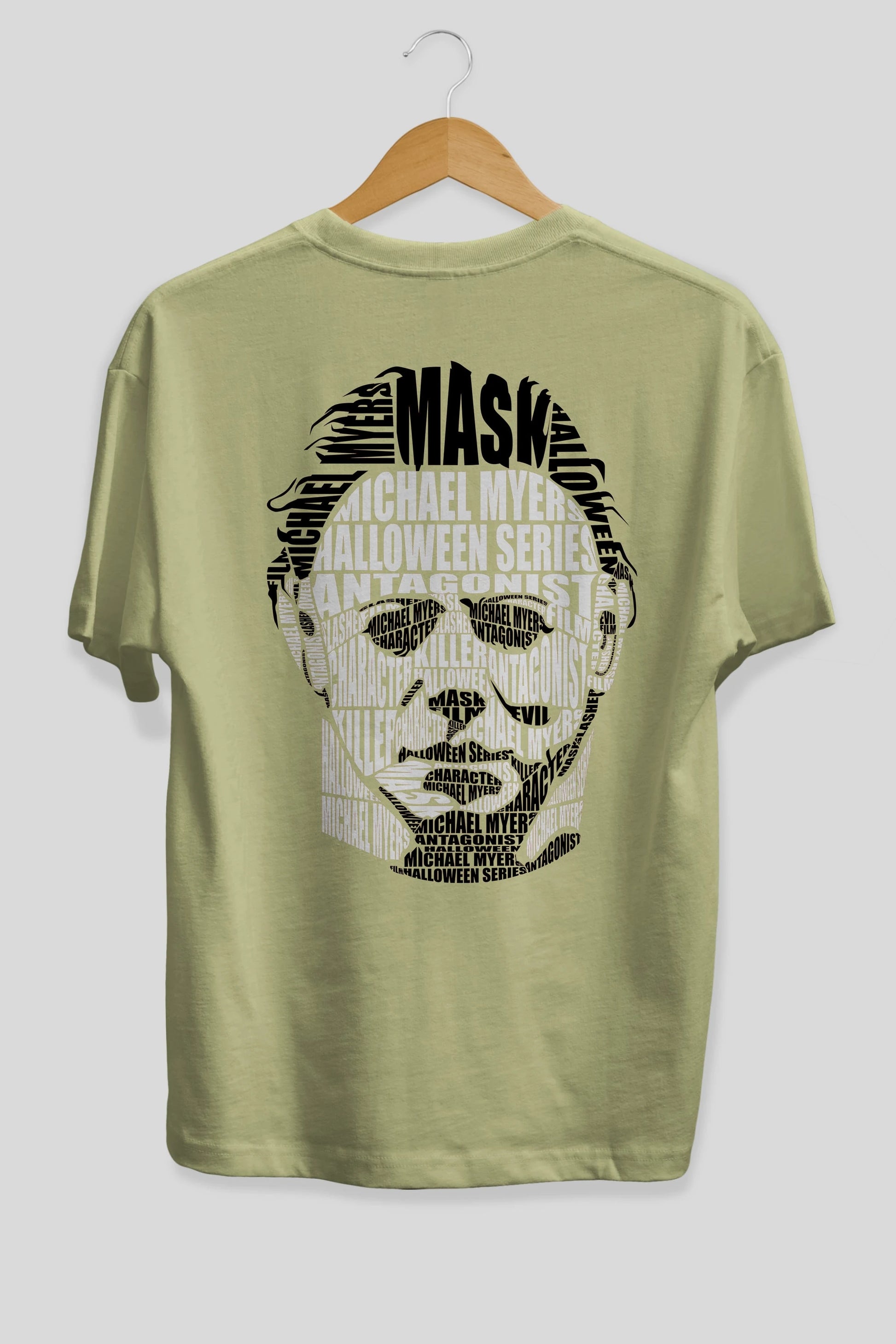 Michael Myers Calligram Arka Baskılı Oversize t-shirt %100 pamuk Erkek Kadın Unisex