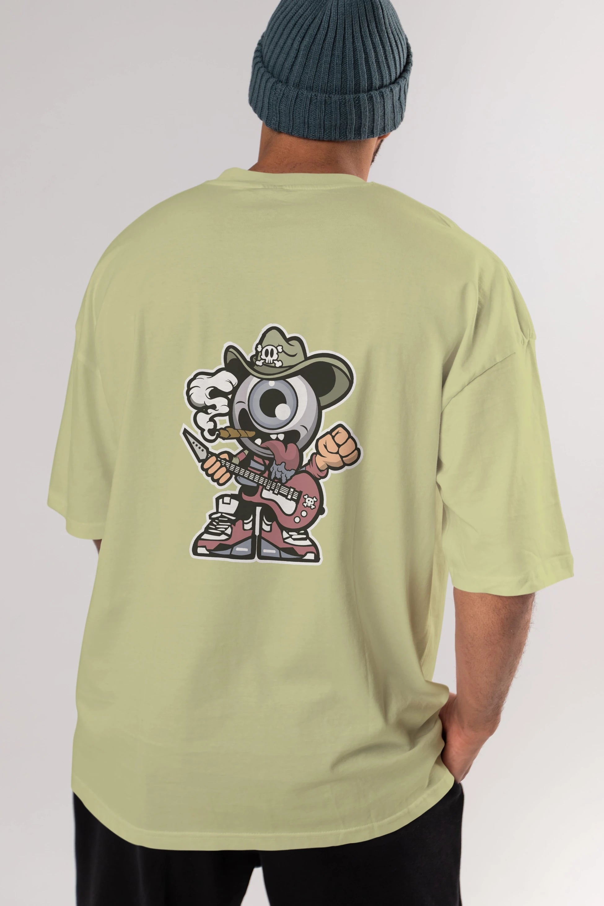 Eyeball Rockstar Cowboy Arka Baskılı Oversize t-shirt Erkek Kadın Unisex %100 Pamuk tişort