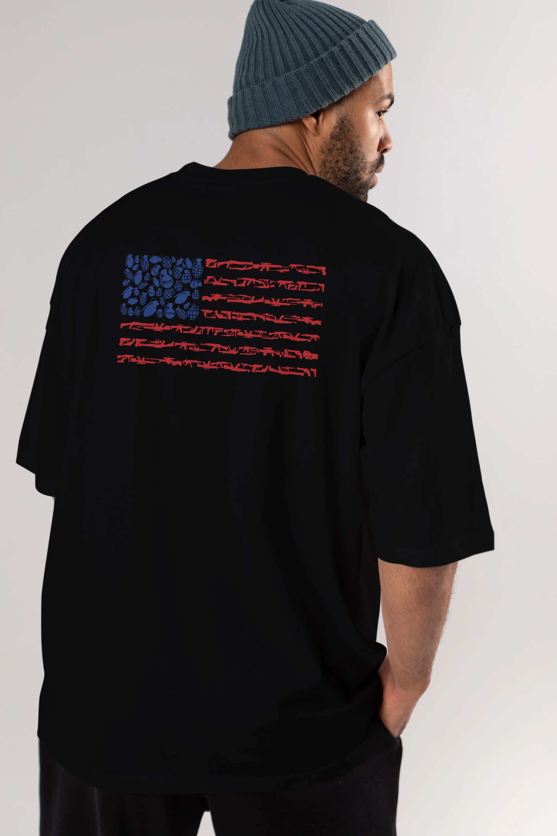 Weapon Flag Arka Baskılı Oversize t-shirt %100 pamuk Erkek Kadın Unisex