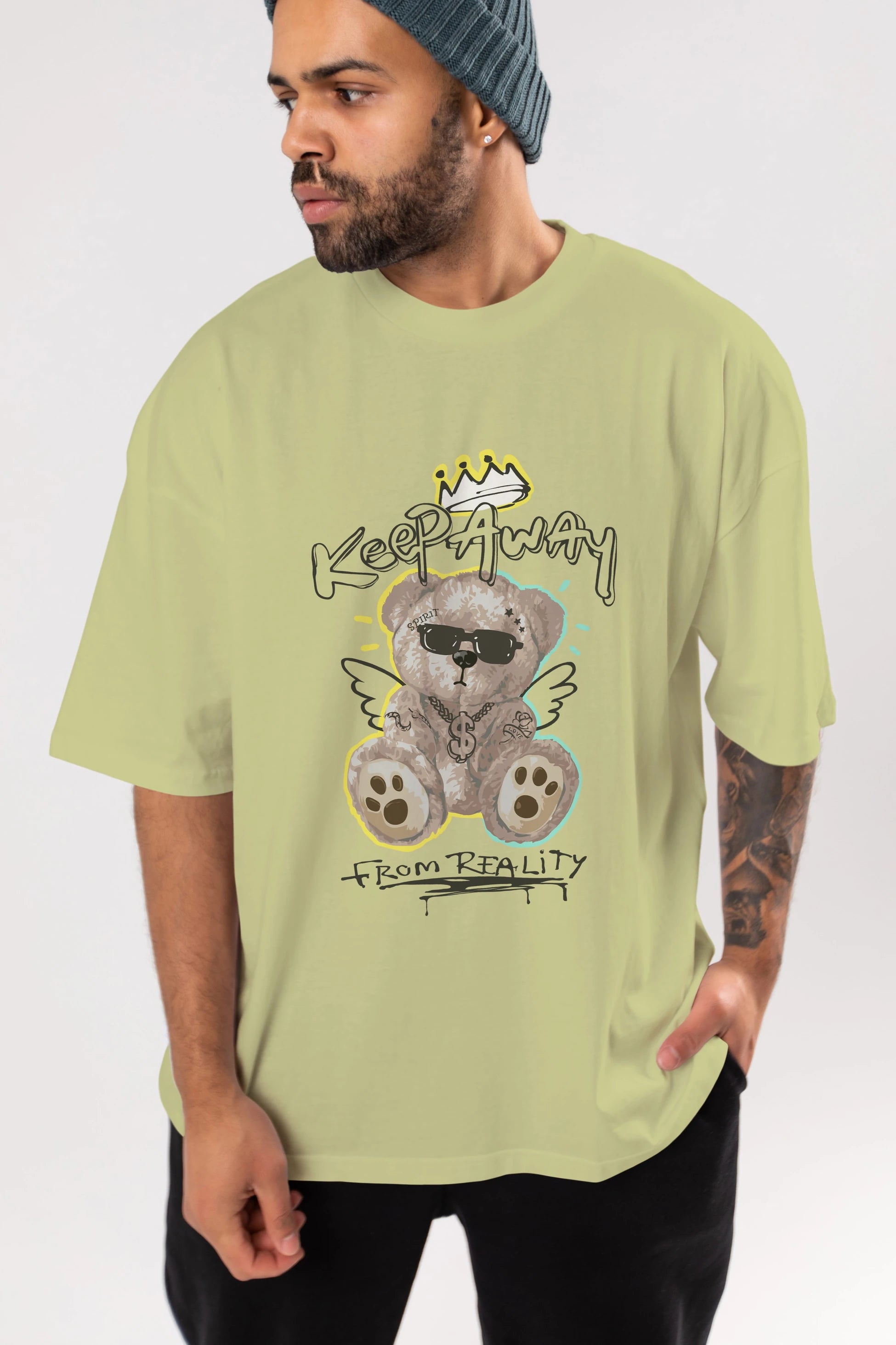 Keep Away Bear 2 Ön Baskılı Oversize t-shirt Erkek Kadın Unisex