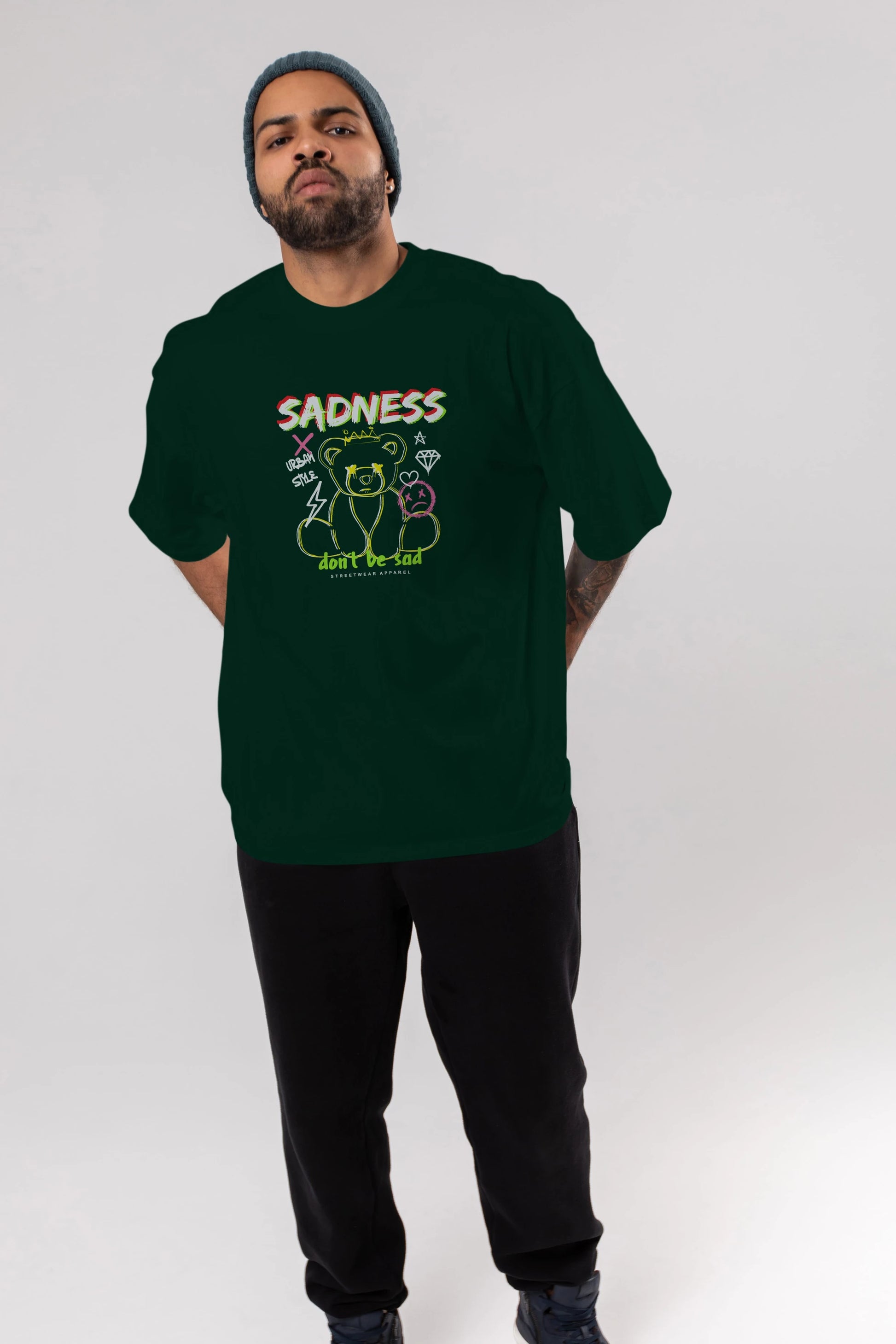 Teddy Bear Sadness Ön Baskılı Oversize t-shirt Erkek Kadın Unisex