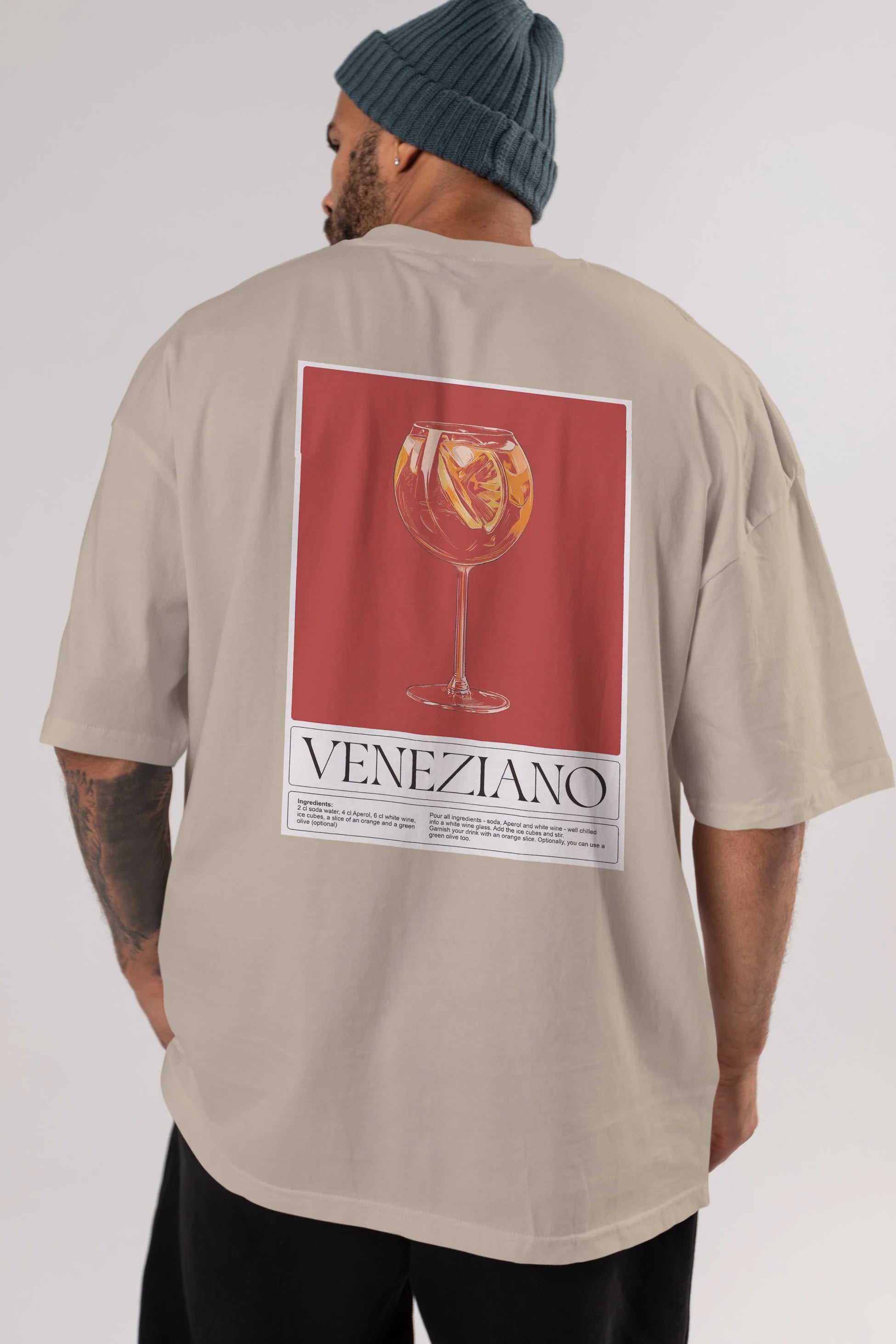 Veneziano Arka Baskılı Oversize t-shirt Erkek Kadın Unisex %100 Pamuk Bisiklet Yaka tişort