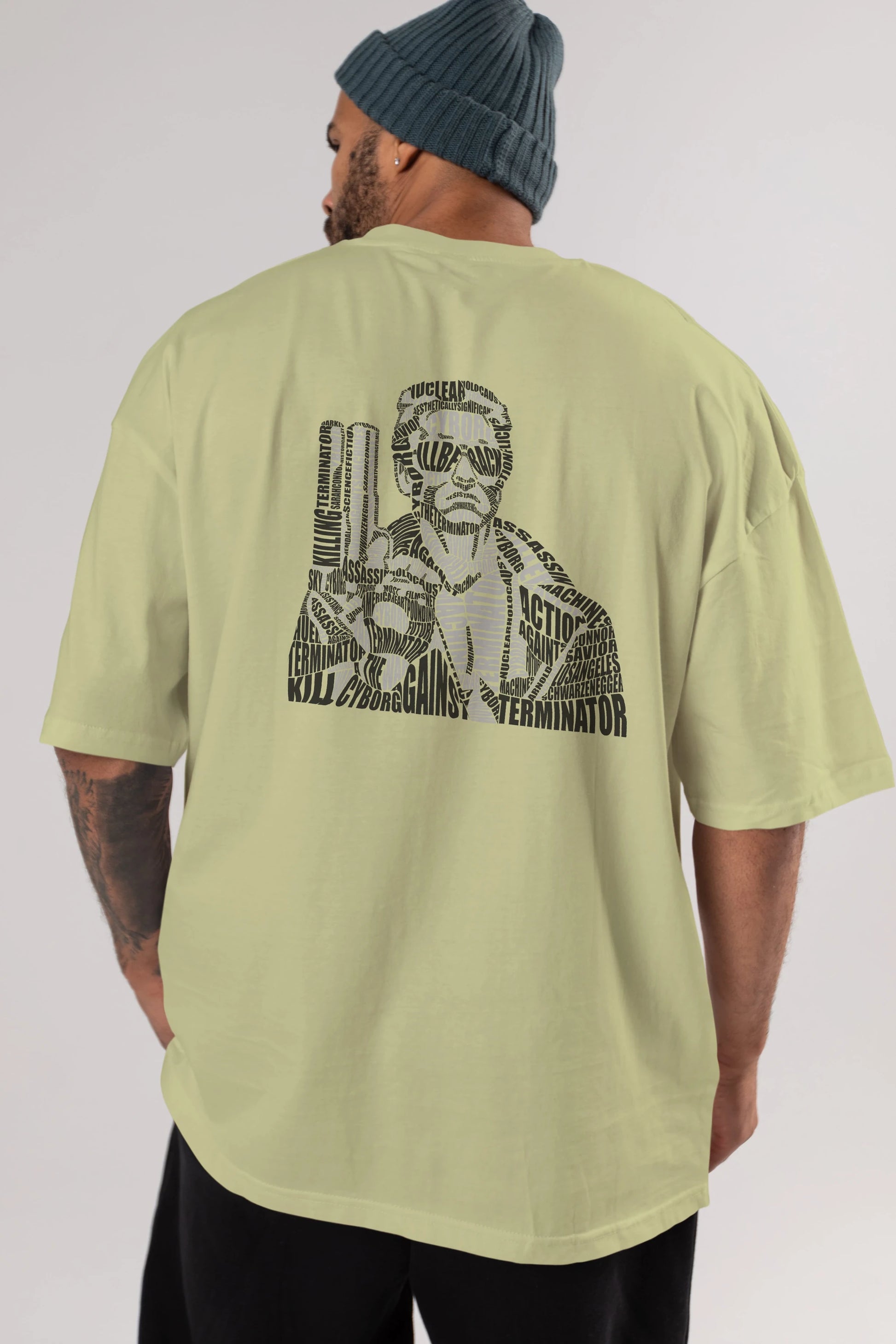 Terminator Calligram Arka Baskılı Oversize t-shirt %100 pamuk Erkek Kadın Unisex