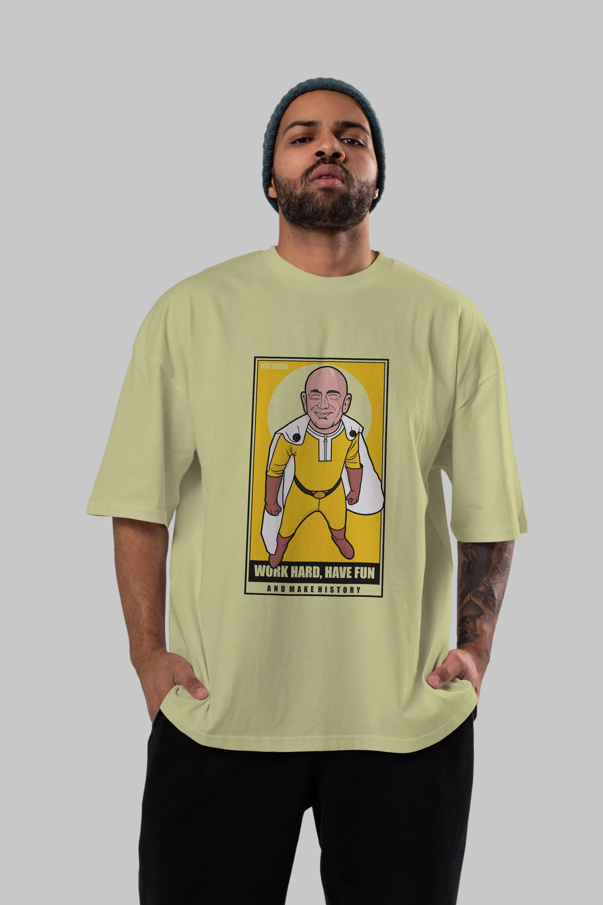 Jeff Bezos Saitama Ön Baskılı Oversize t-shirt Erkek Kadın Unisex %100 Pamuk tişort