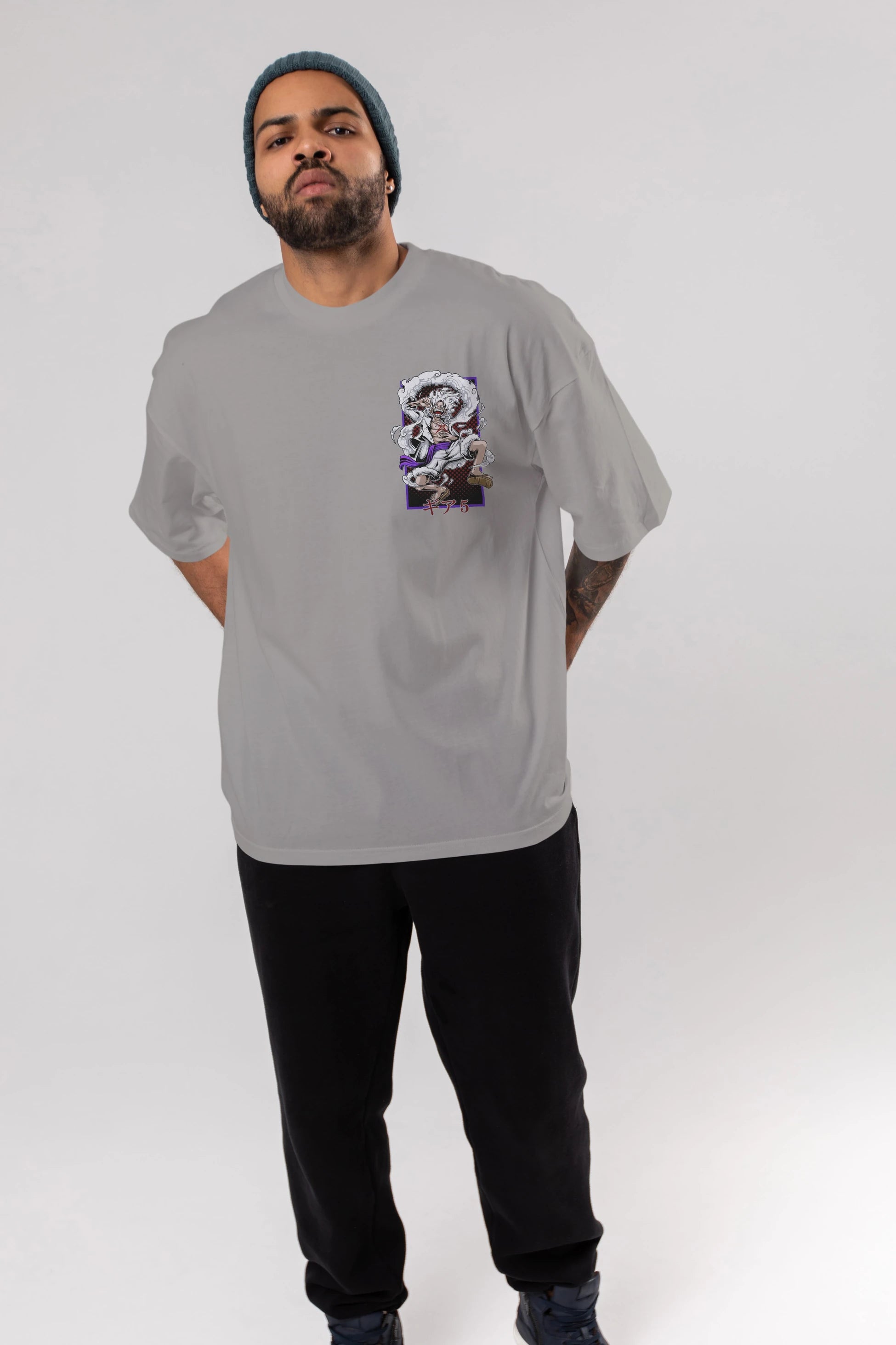 MONKEY D. LUFFY GEAR5 Ön Sol Baskılı Oversize t-shirt Erkek Kadın Unisex %100 Pamuk Bisiklet Yaka tişort