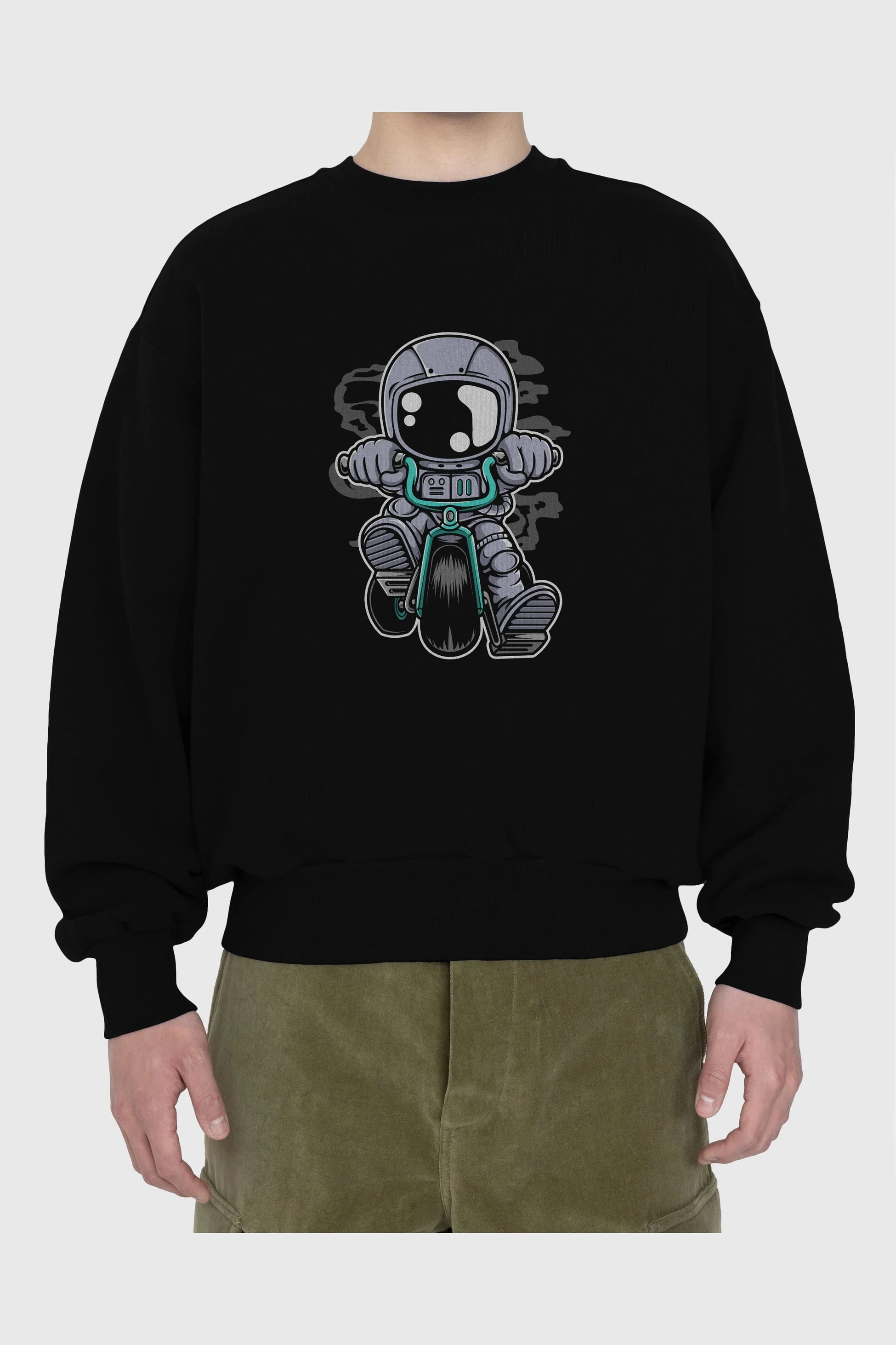 Astronaut Biker Ön Baskılı Oversize Sweatshirt Erkek Kadın Unisex