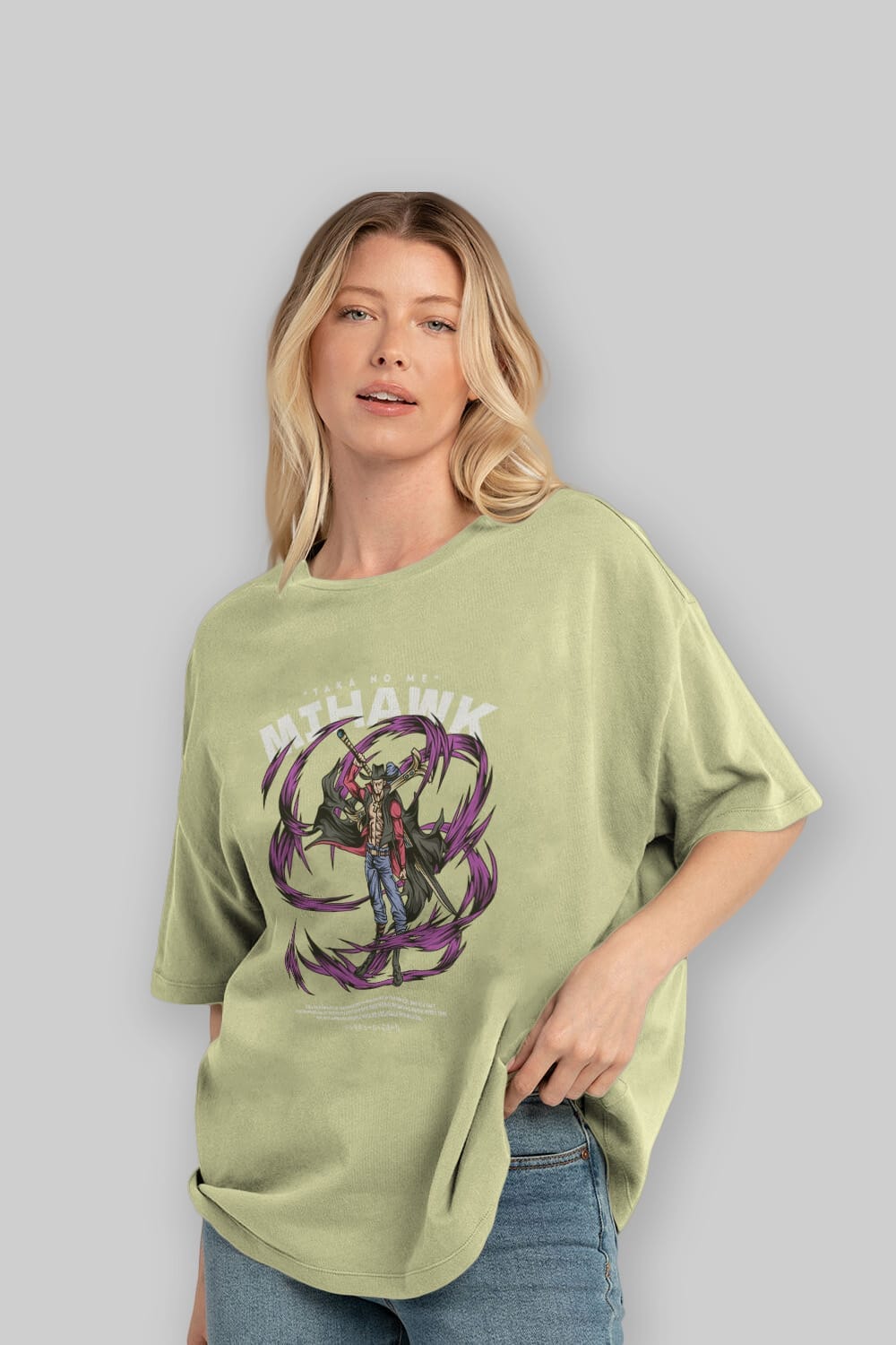 Mihawk Anime Ön Baskılı Oversize t-shirt %100 pamuk Erkek Kadın Unisex