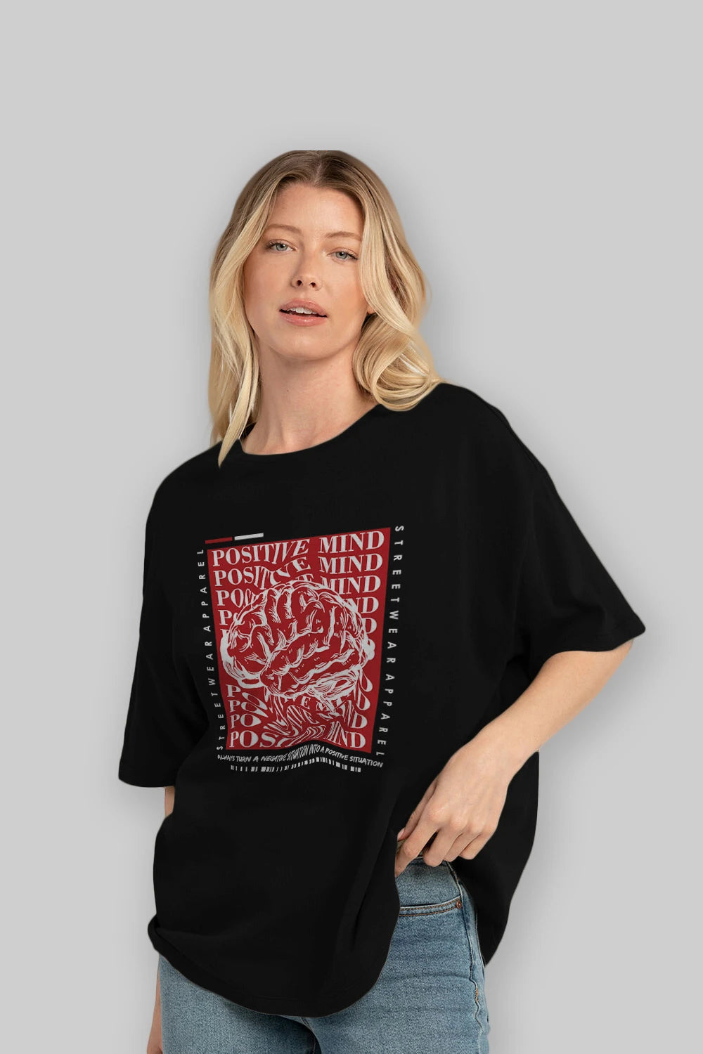 Positive Mind Ön Baskılı Oversize t-shirt Erkek Kadın Unisex