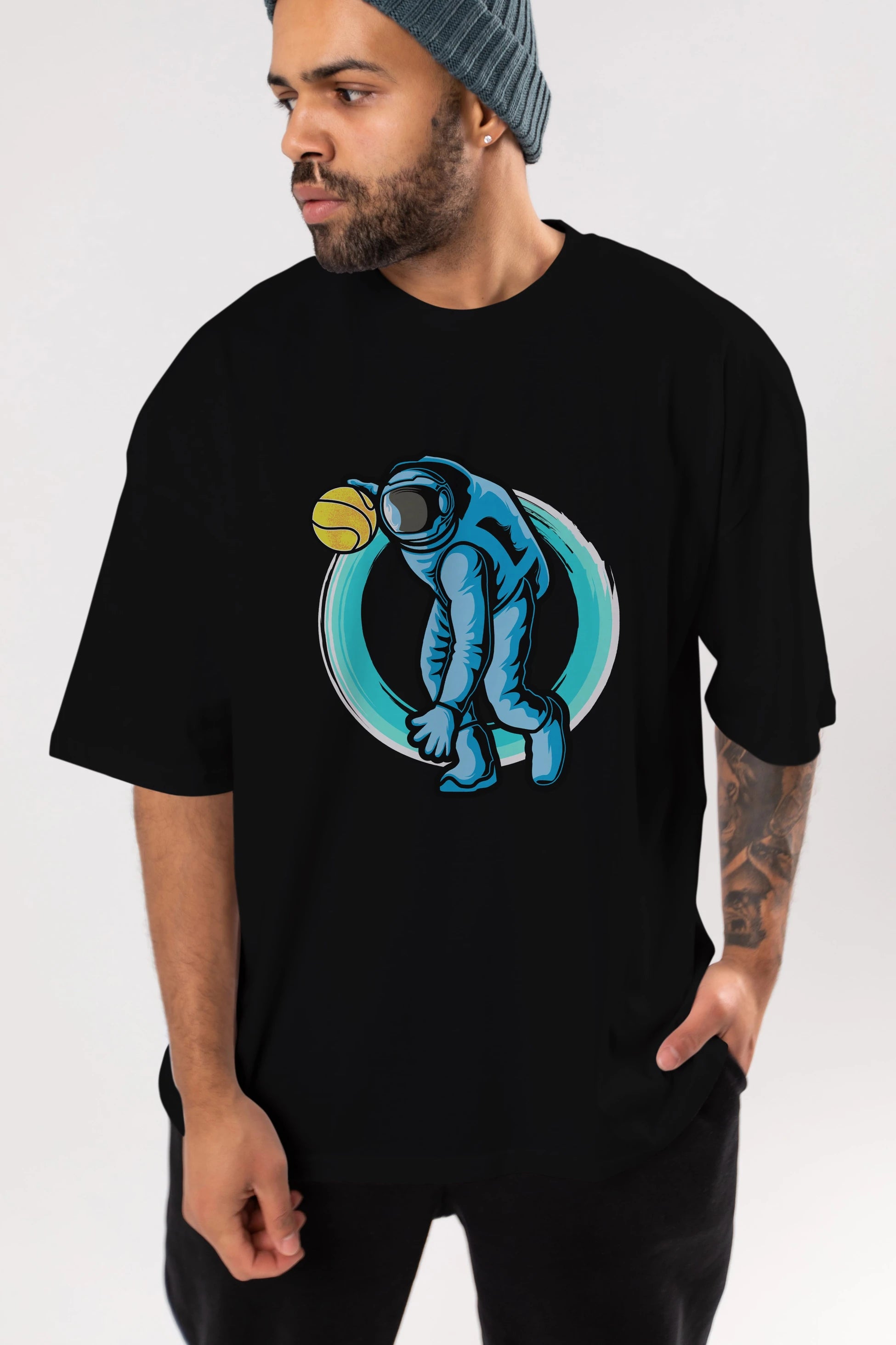 Astronaut Dribble Ön Baskılı Oversize t-shirt Erkek Kadın Unisex
