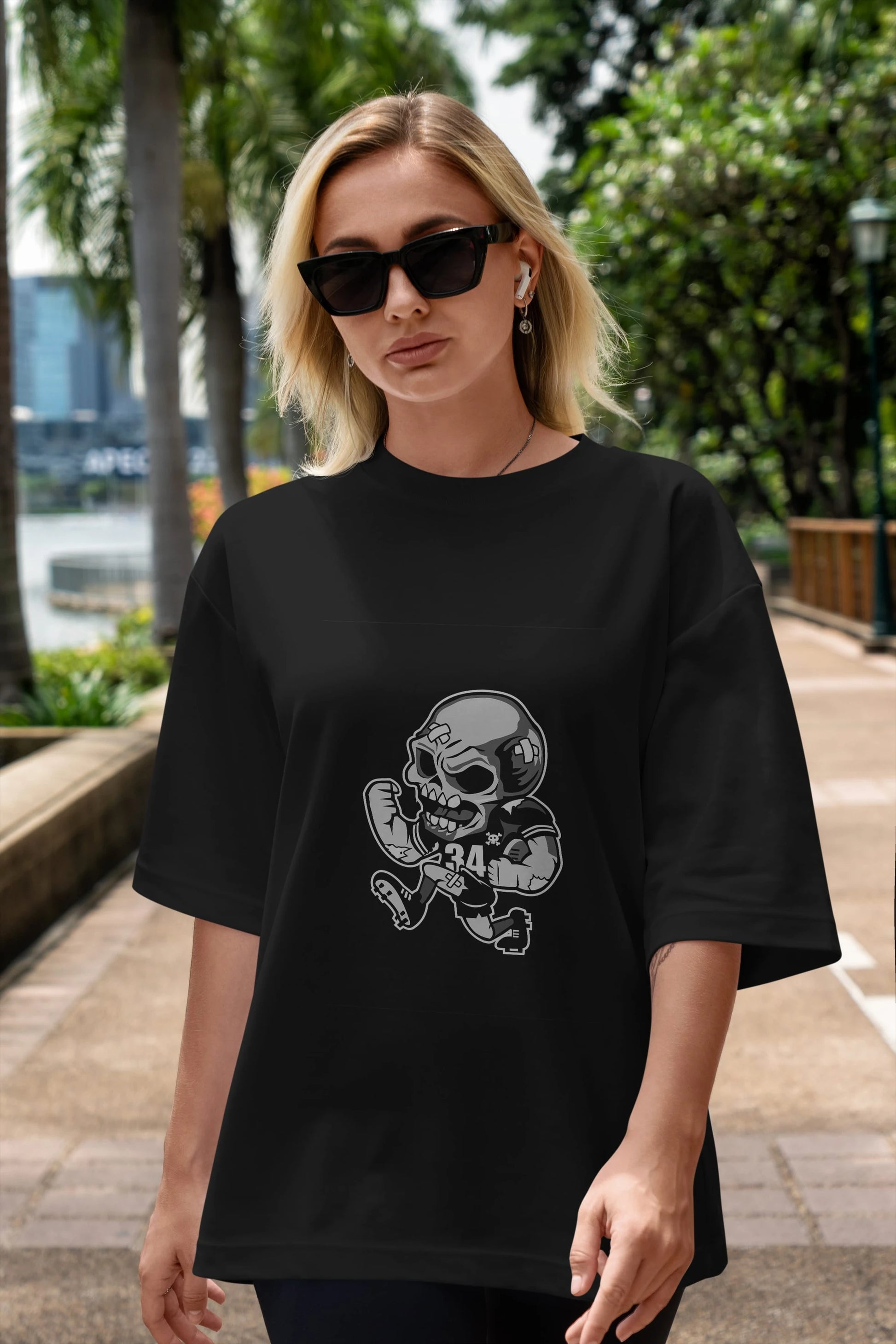Skull Football Ön Baskılı Oversize t-shirt Erkek Kadın Unisex %100 Pamuk tişort