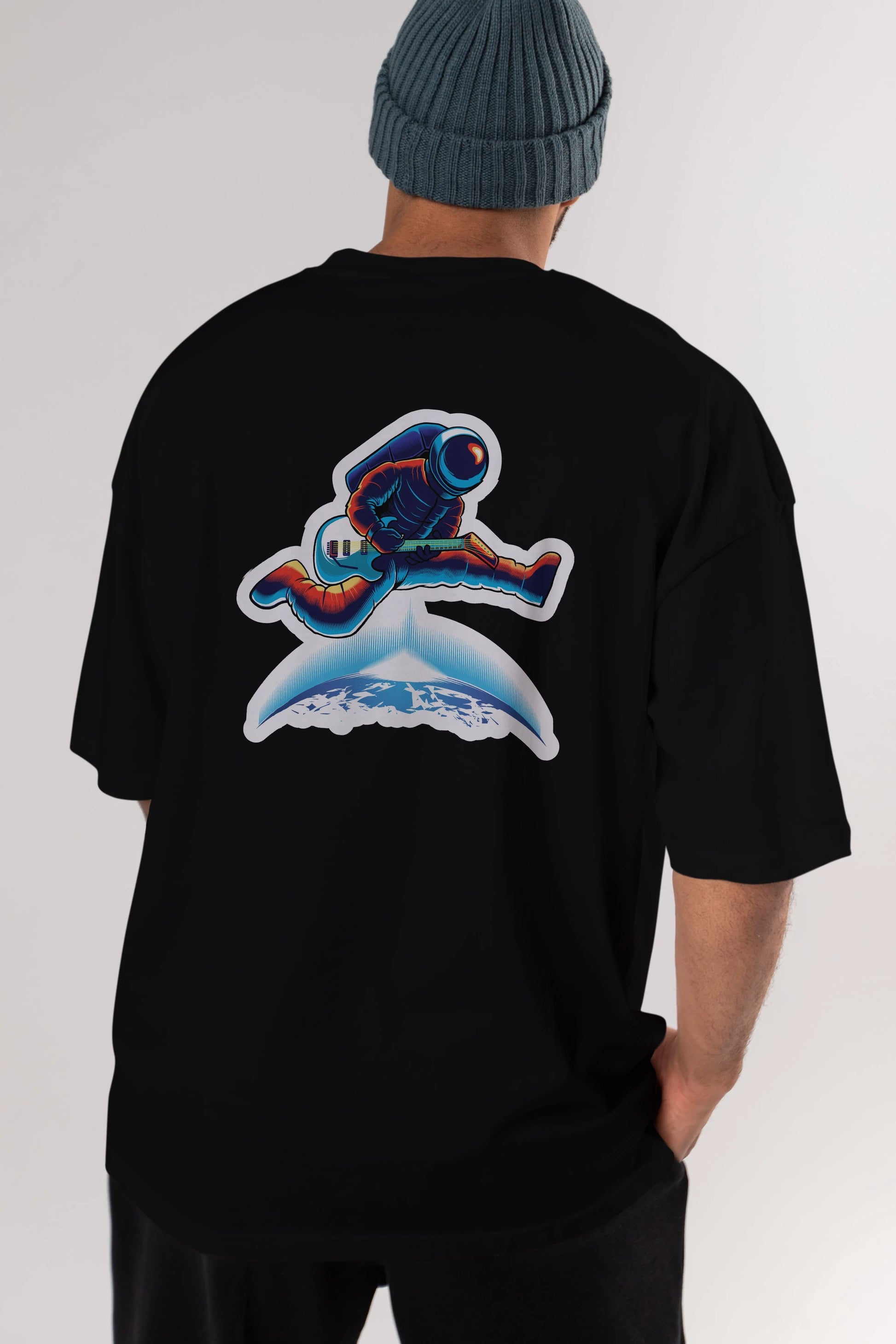 Astroguitar Sticker Arka Baskılı Oversize t-shirt Erkek Kadın Unisex