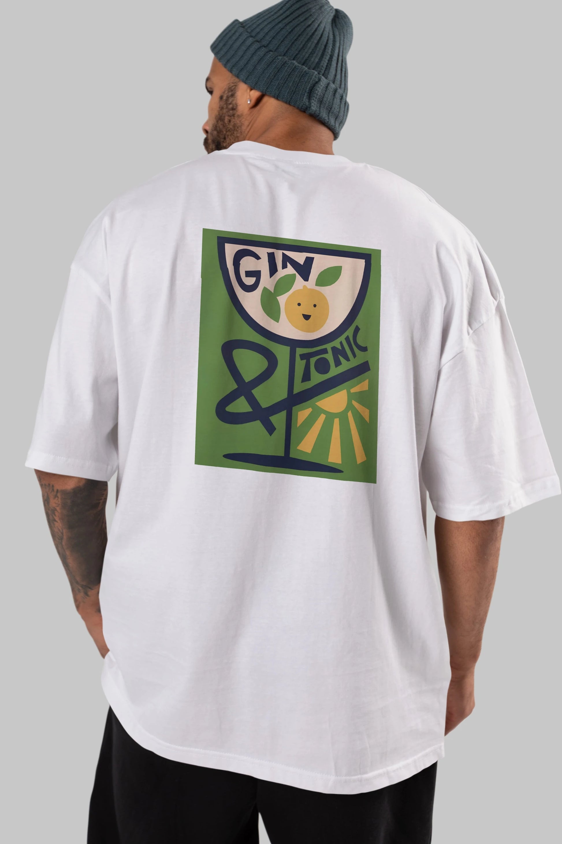 Gin Tonic 3 Arka Baskılı Oversize t-shirt Erkek Kadın Unisex %100 Pamuk Bisiklet Yaka tişort