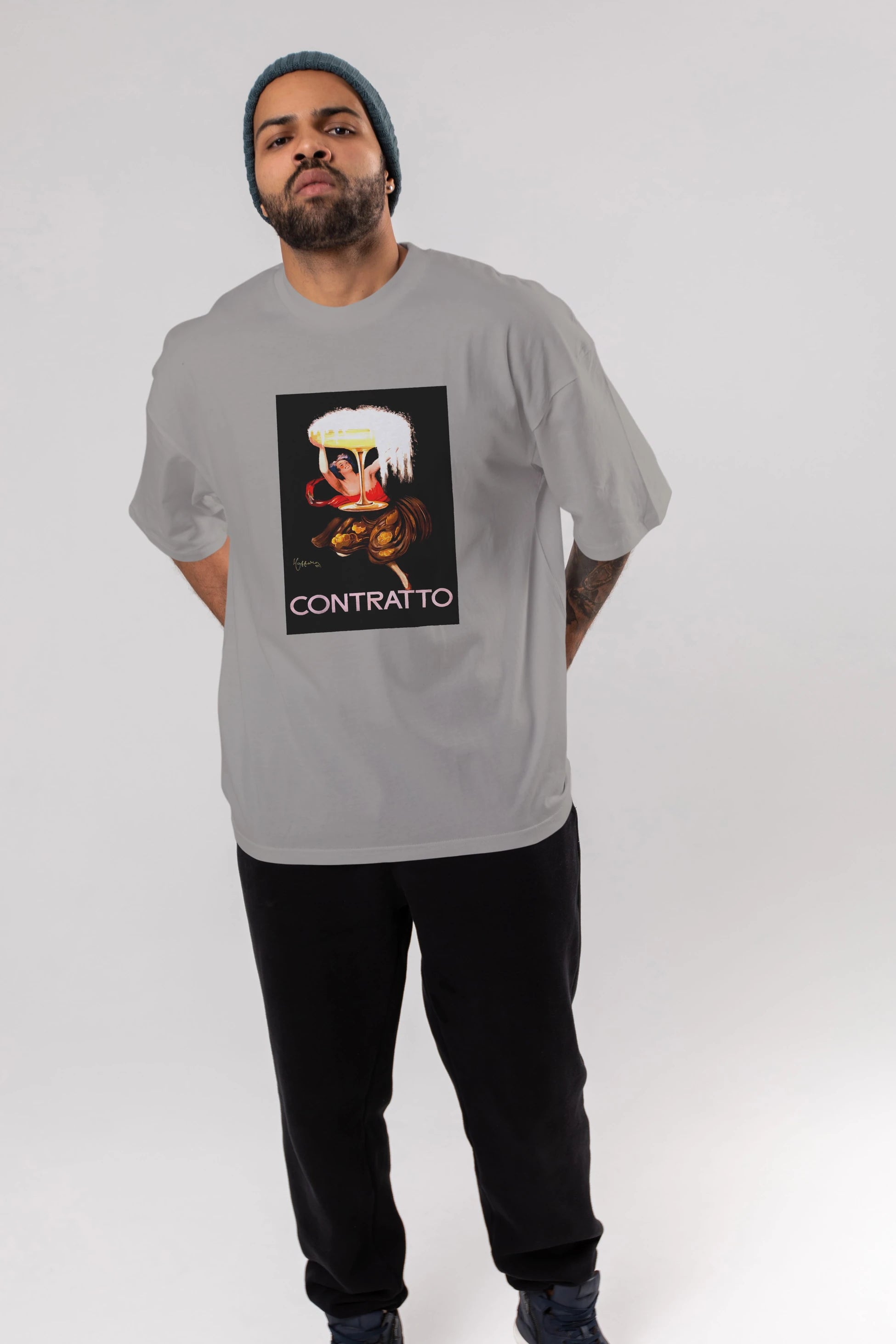 Contratto Ön Baskılı Oversize t-shirt Erkek Kadın Unisex %100 Pamuk Bisiklet Yaka tişort