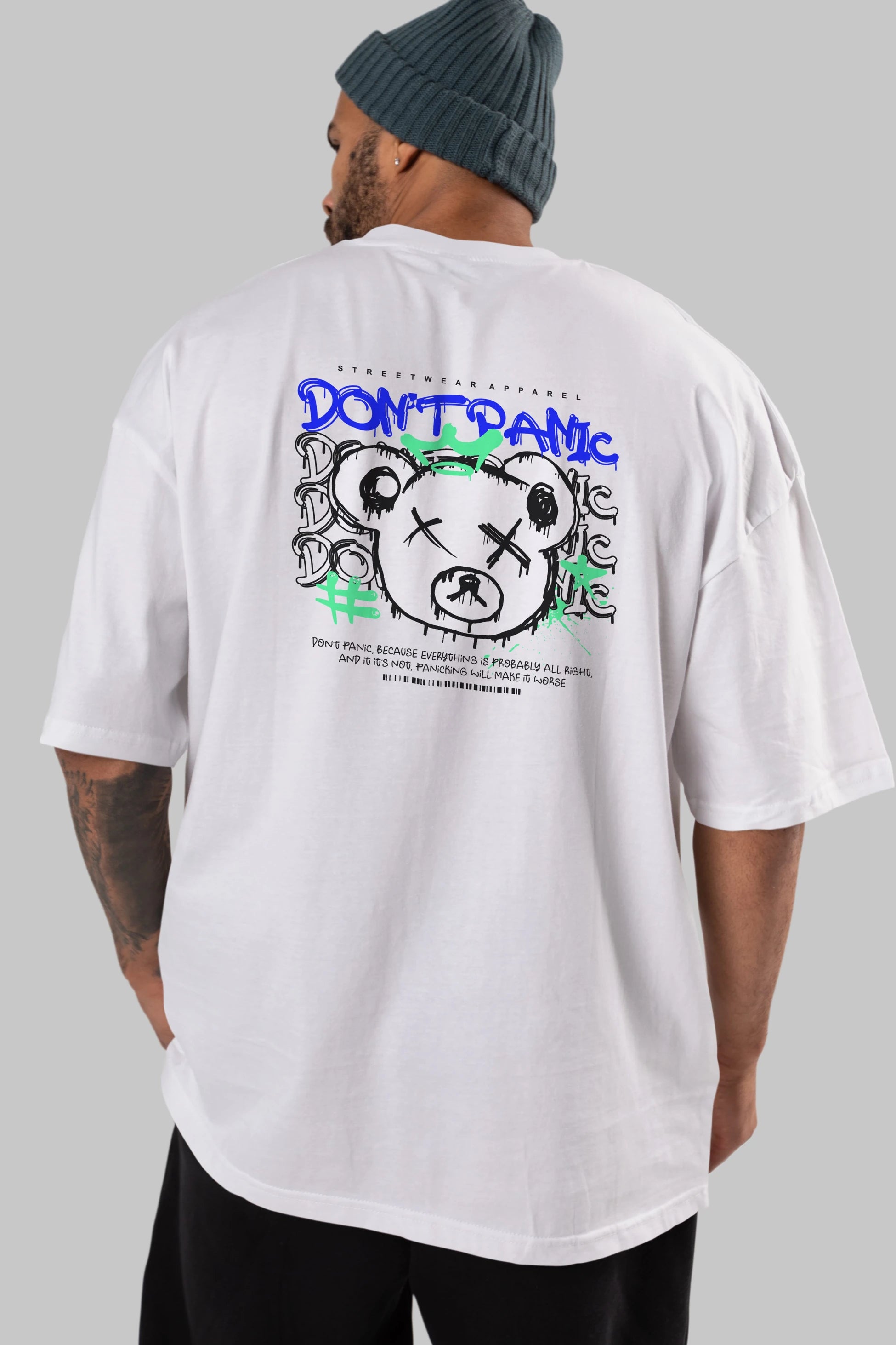 Teddy Bear Dont Panic Arka Baskılı Oversize t-shirt Erkek Kadın Unisex
