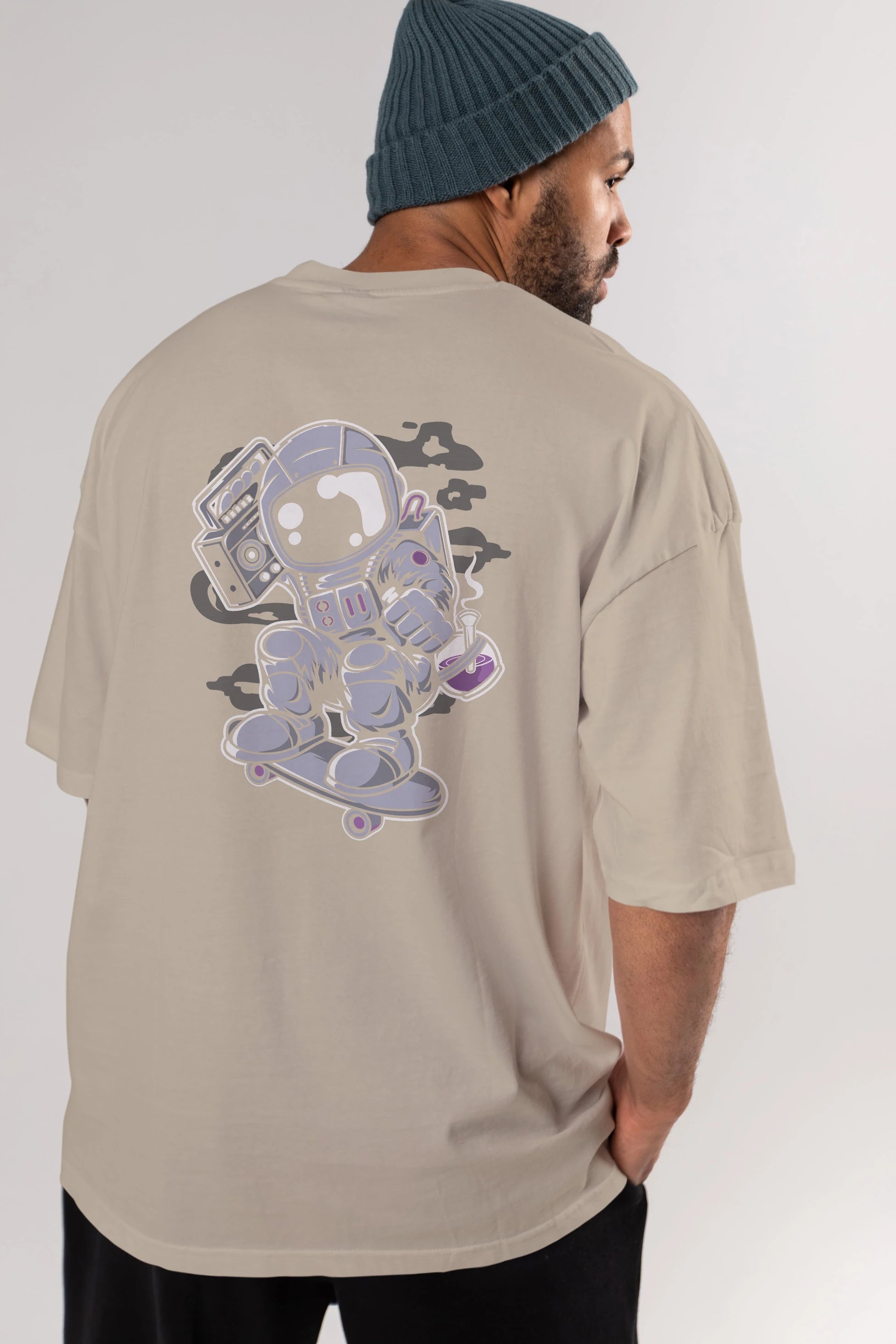 Astroanut Skater Boombox Arka Baskılı Oversize t-shirt Erkek Kadın Unisex