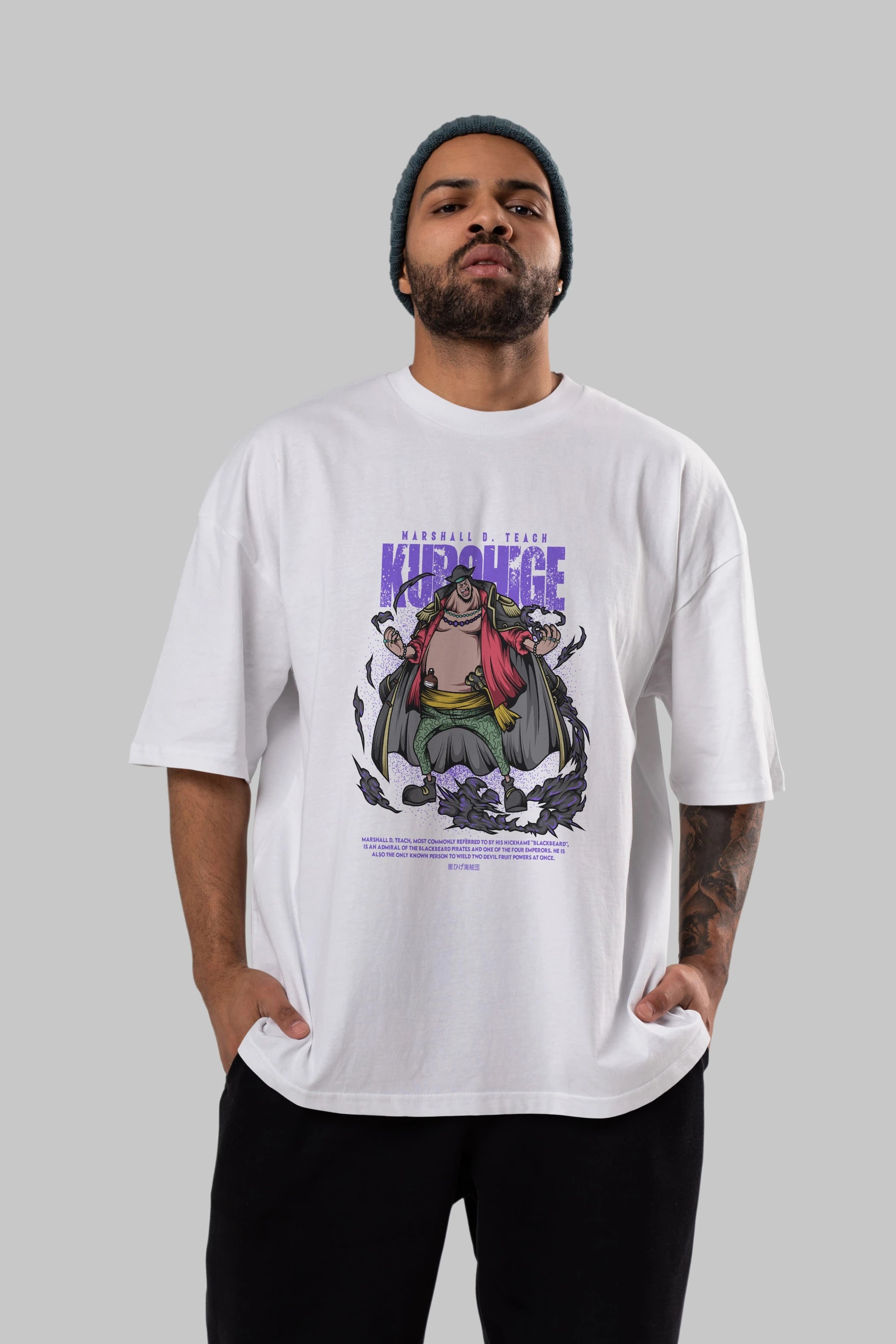 Marshall D. Teach Anime Ön Baskılı Oversize t-shirt %100 pamuk Erkek Kadın Unisex