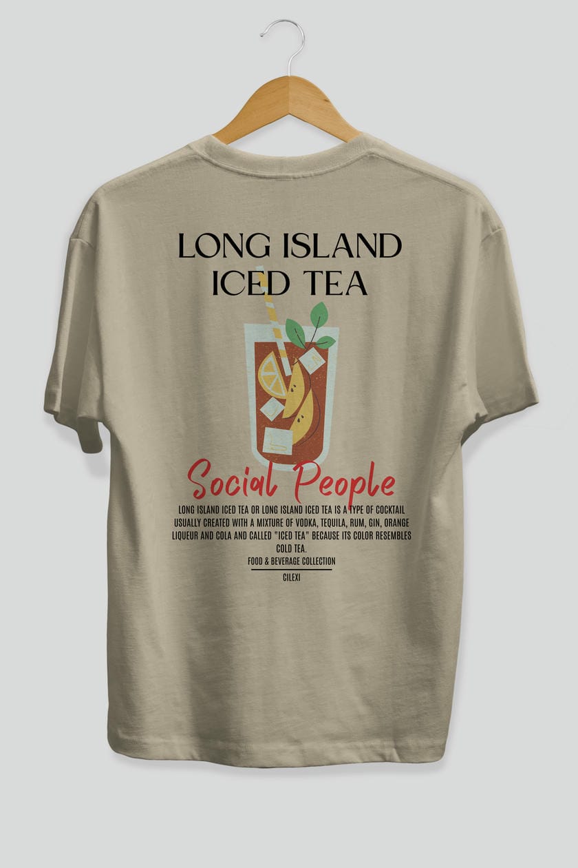 Long Island ıced tea Kokteyl Serisi Baskılı Oversize t-shirt Erkek Kadın Unisex %100 Pamuk Bisiklet Yaka tişort