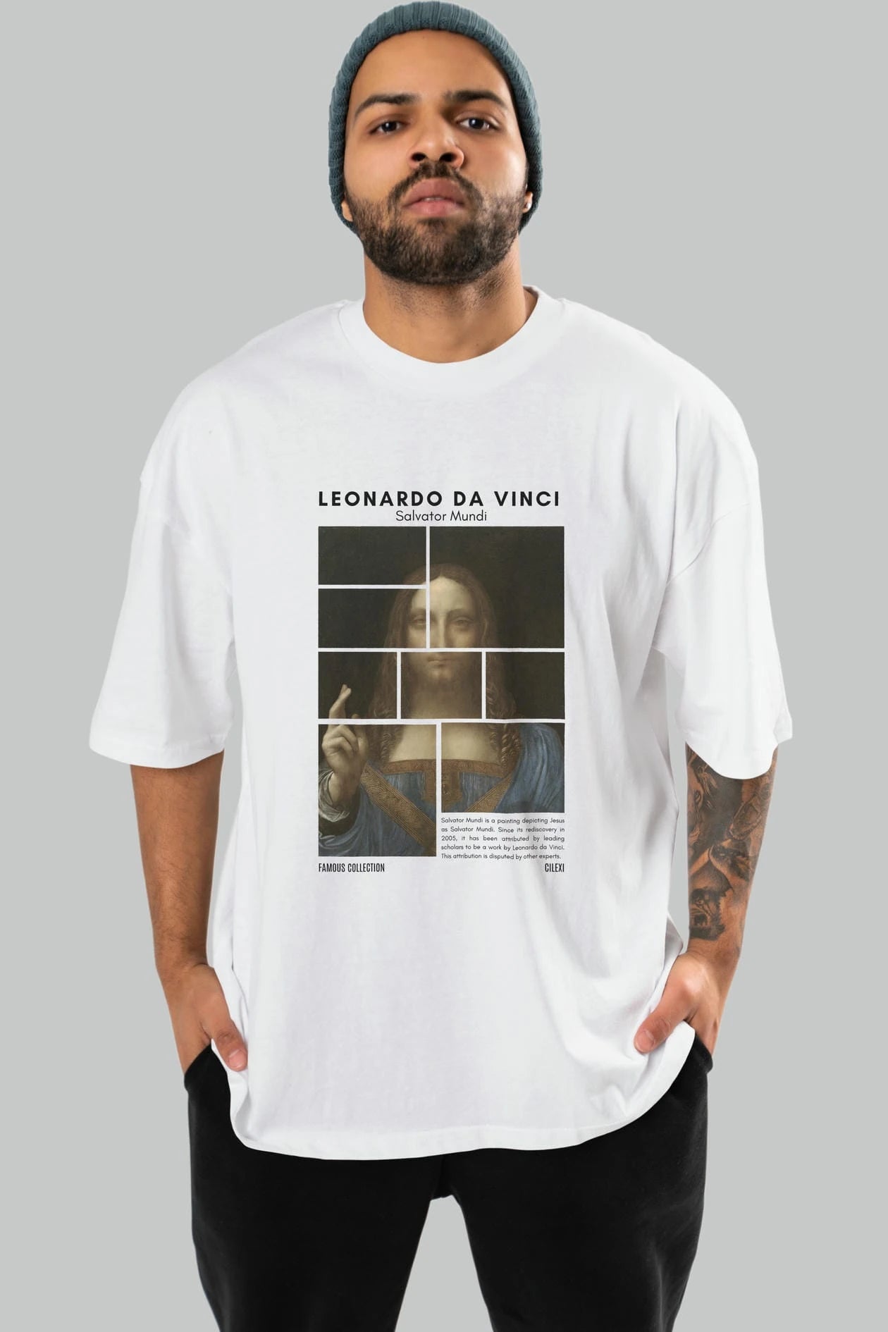 Salvador Mundi ön Baskılı Oversize t-shirt Erkek Kadın Bisiklet Yaka Pamuk tişort