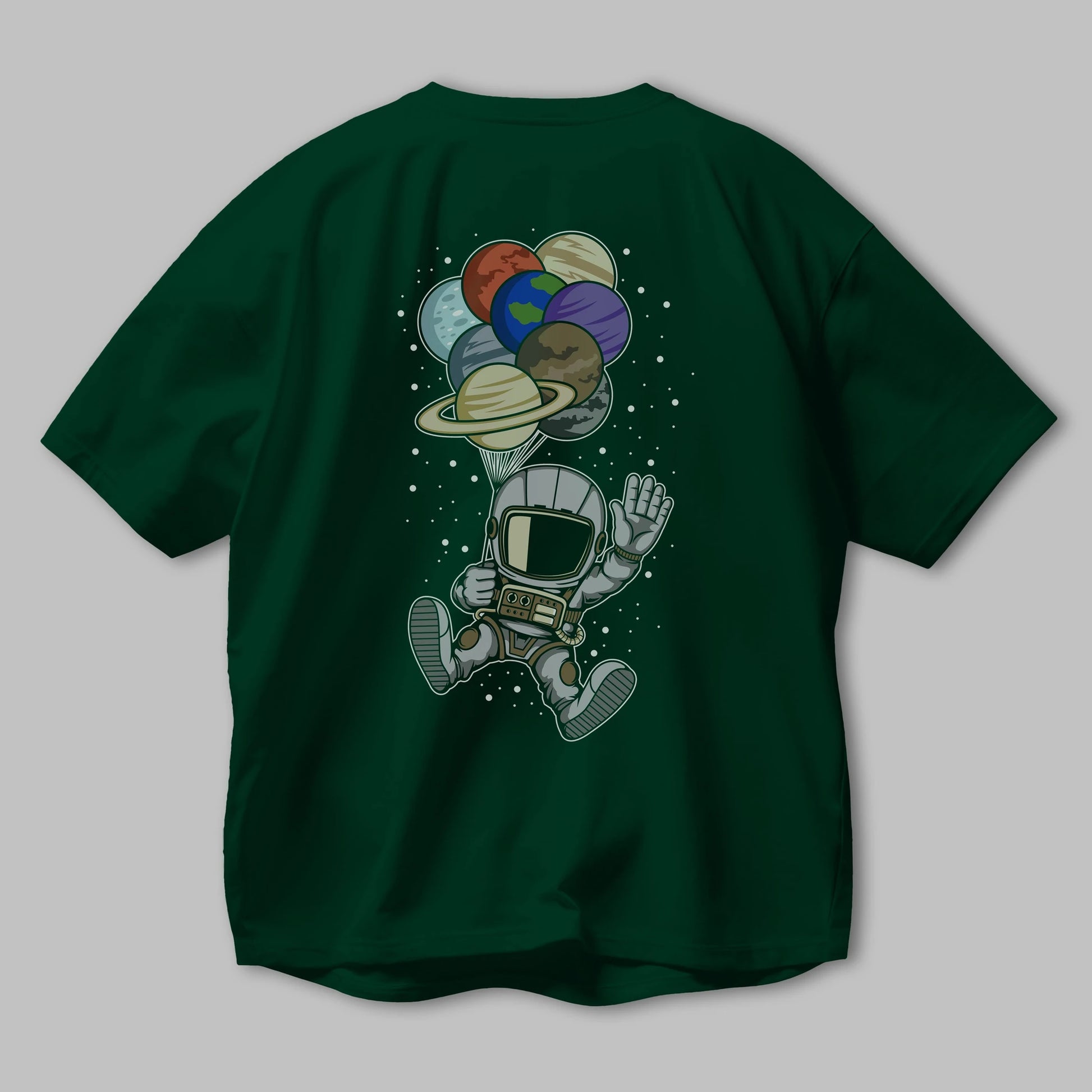 Astronaut Baloon Planets Arka Baskılı Oversize t-shirt Erkek Kadın Unisex