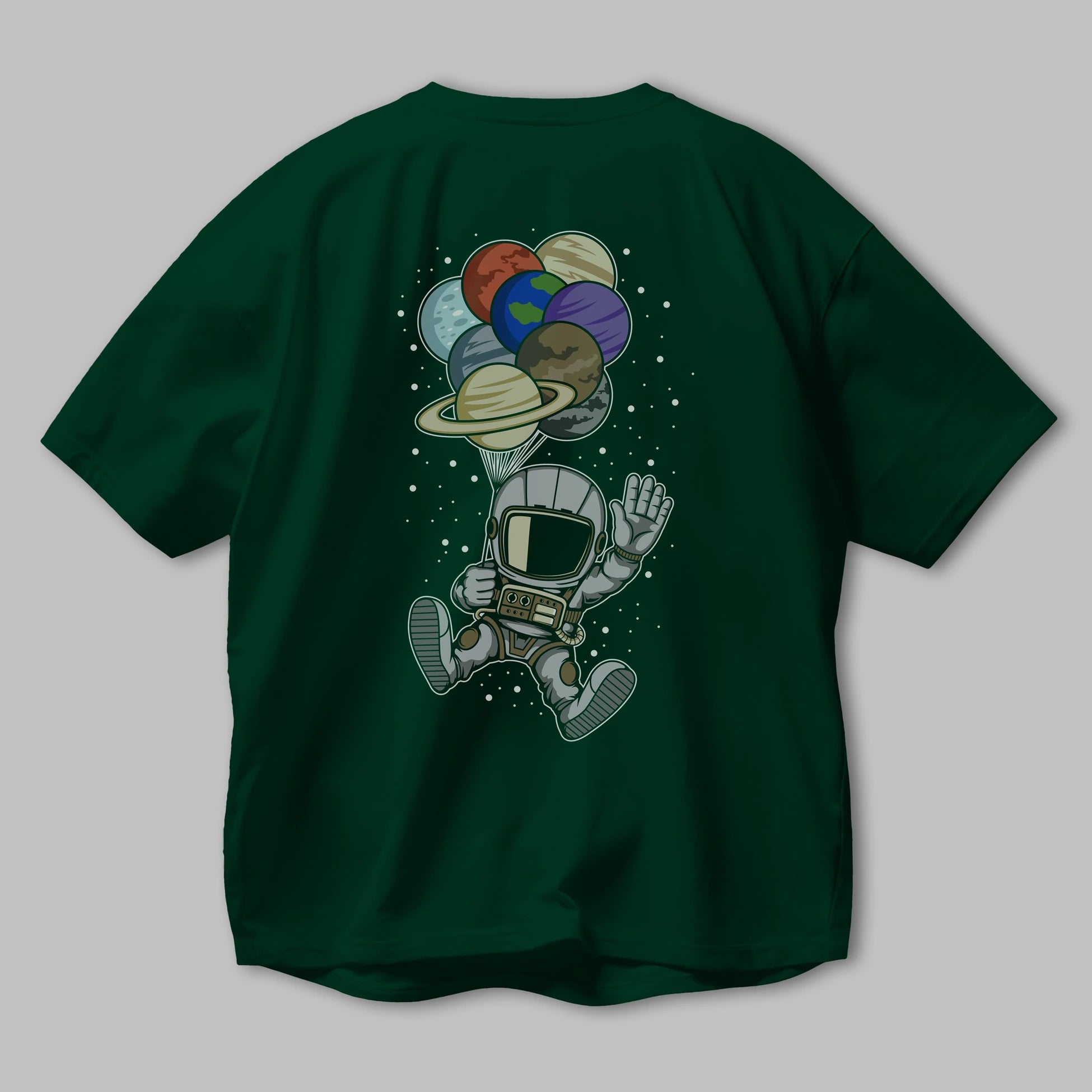 Astronaut Baloon Planets Arka Baskılı Oversize t-shirt Erkek Kadın Unisex