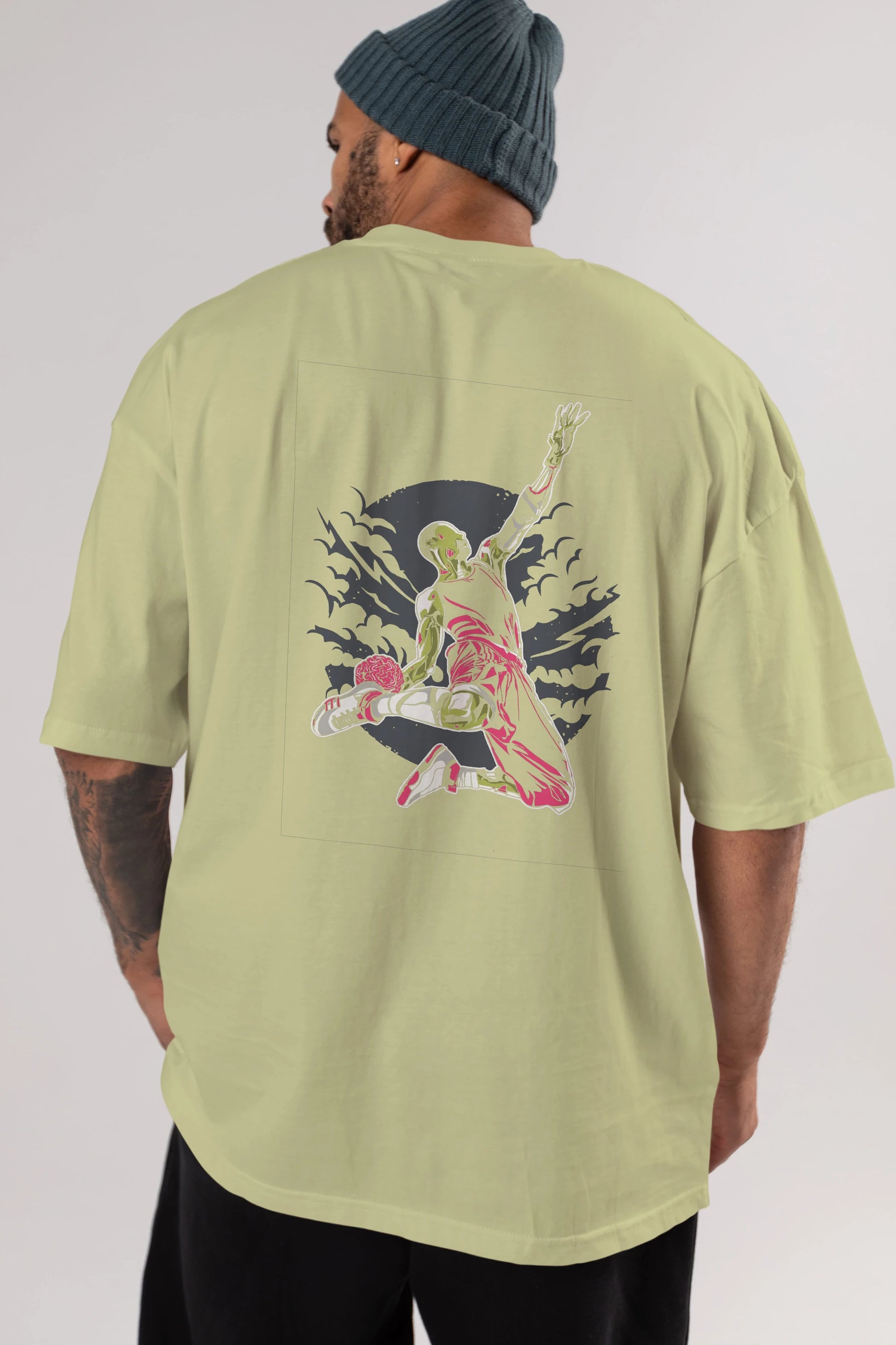 Zombie Slam Dunk Arka Baskılı Oversize t-shirt Erkek Kadın Unisex %100 Pamuk