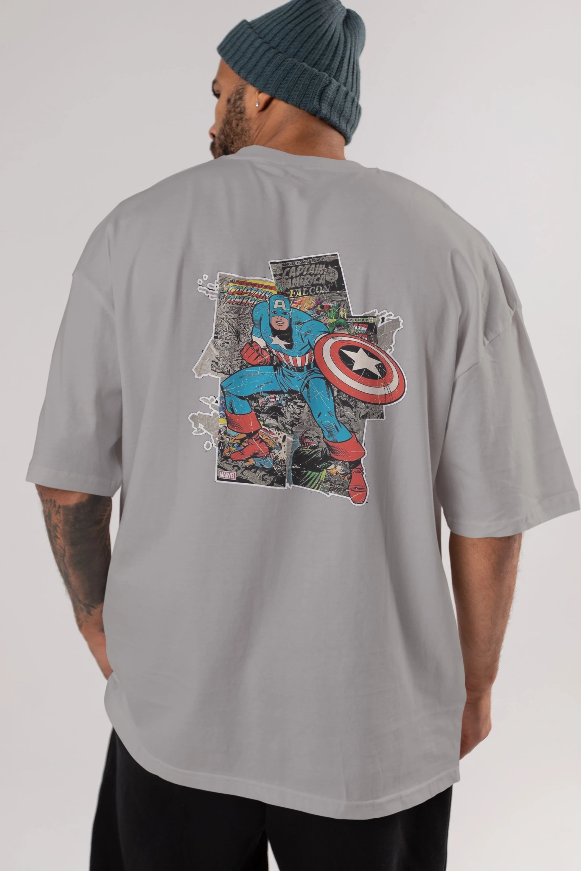 Captain America (2) Arka Baskılı Oversize t-shirt Erkek Kadın Unisex %100 Pamuk Bisiklet Yaka tişort