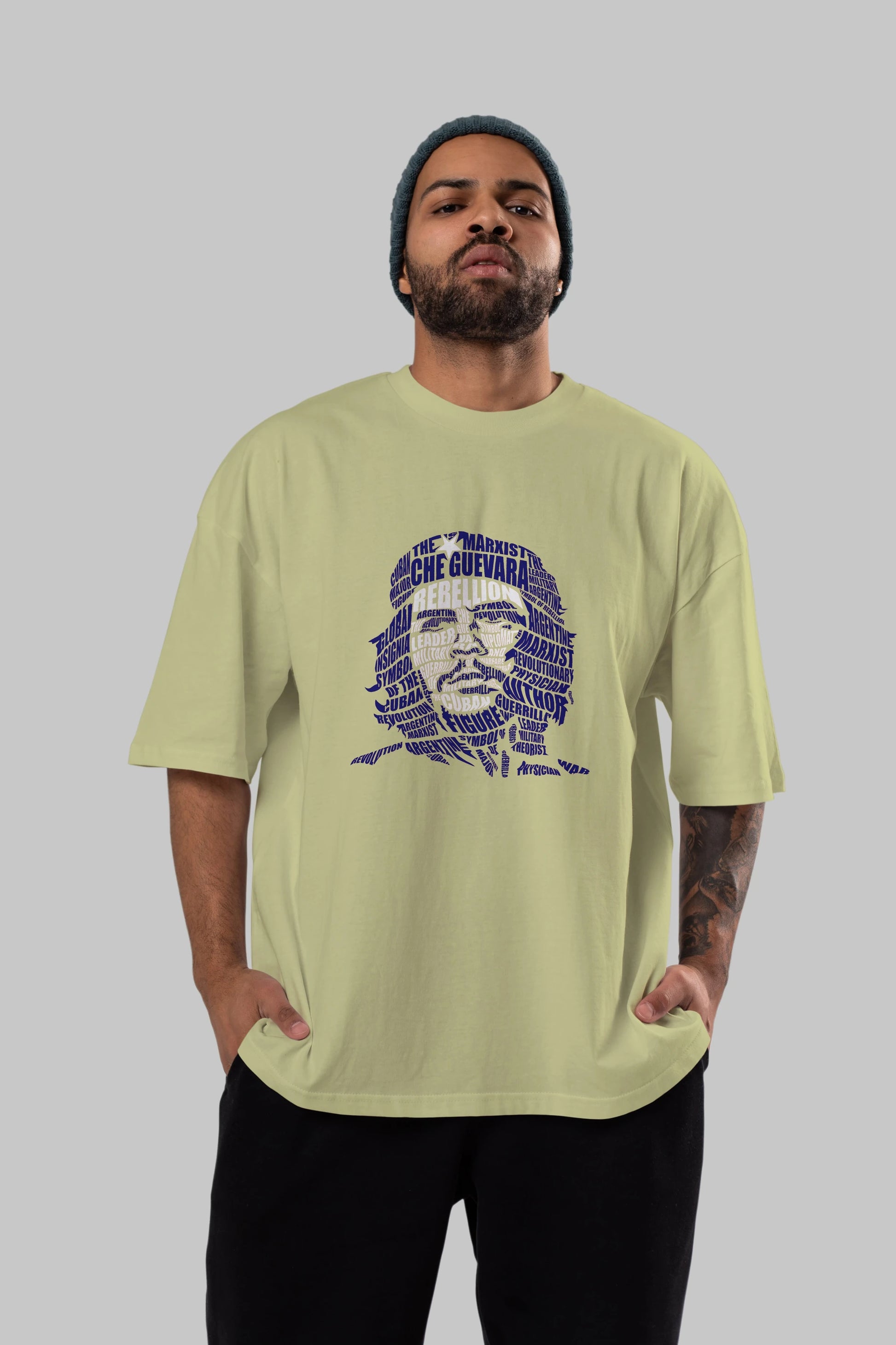 Che Guevara Calligram Ön Baskılı Oversize t-shirt %100 pamuk Erkek Kadın Unisex