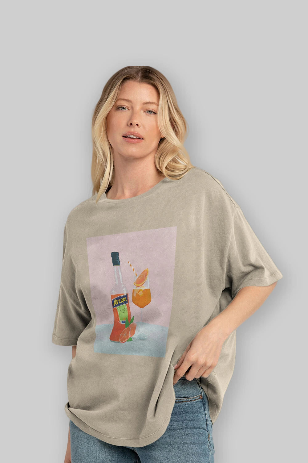 Aperol Spritz 3 Ön Baskılı Oversize t-shirt Erkek Kadın Unisex %100 Pamuk Bisiklet Yaka tişort